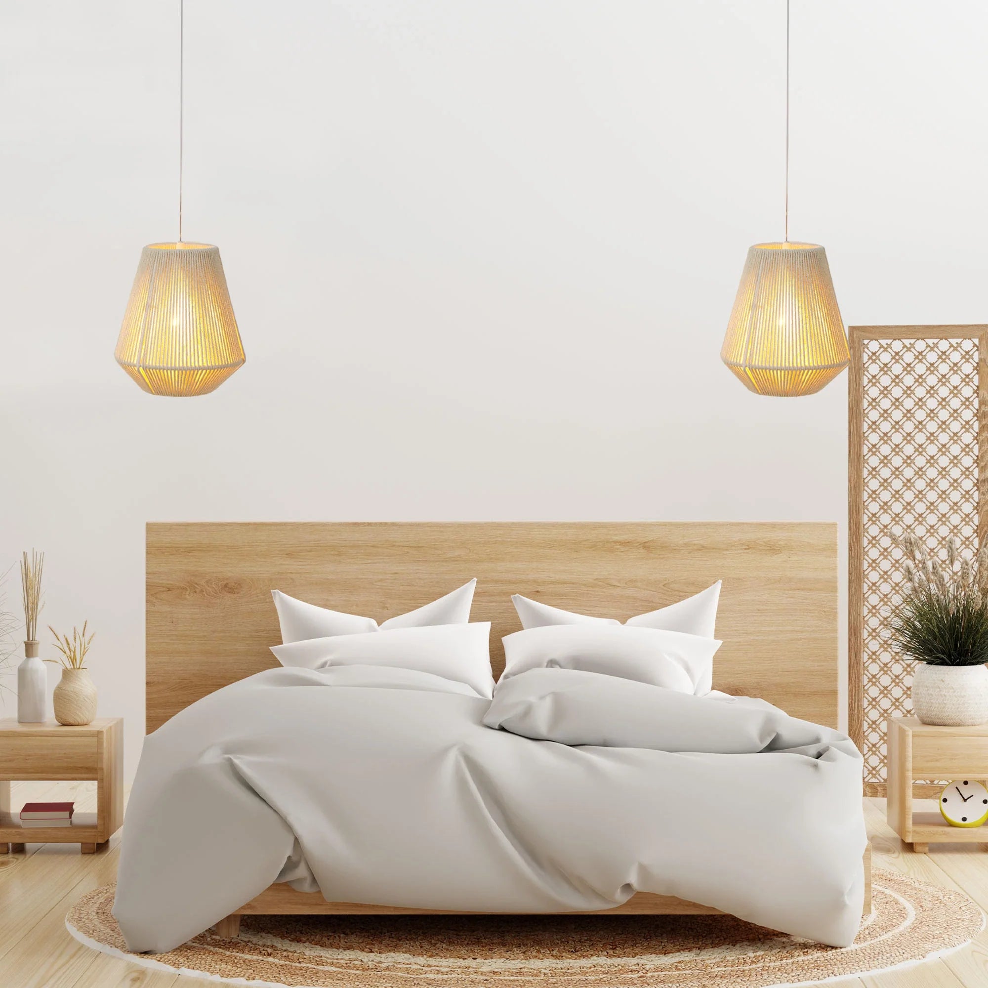 8" H Woven Hemp Rope Battery Powered Hanging Lamp