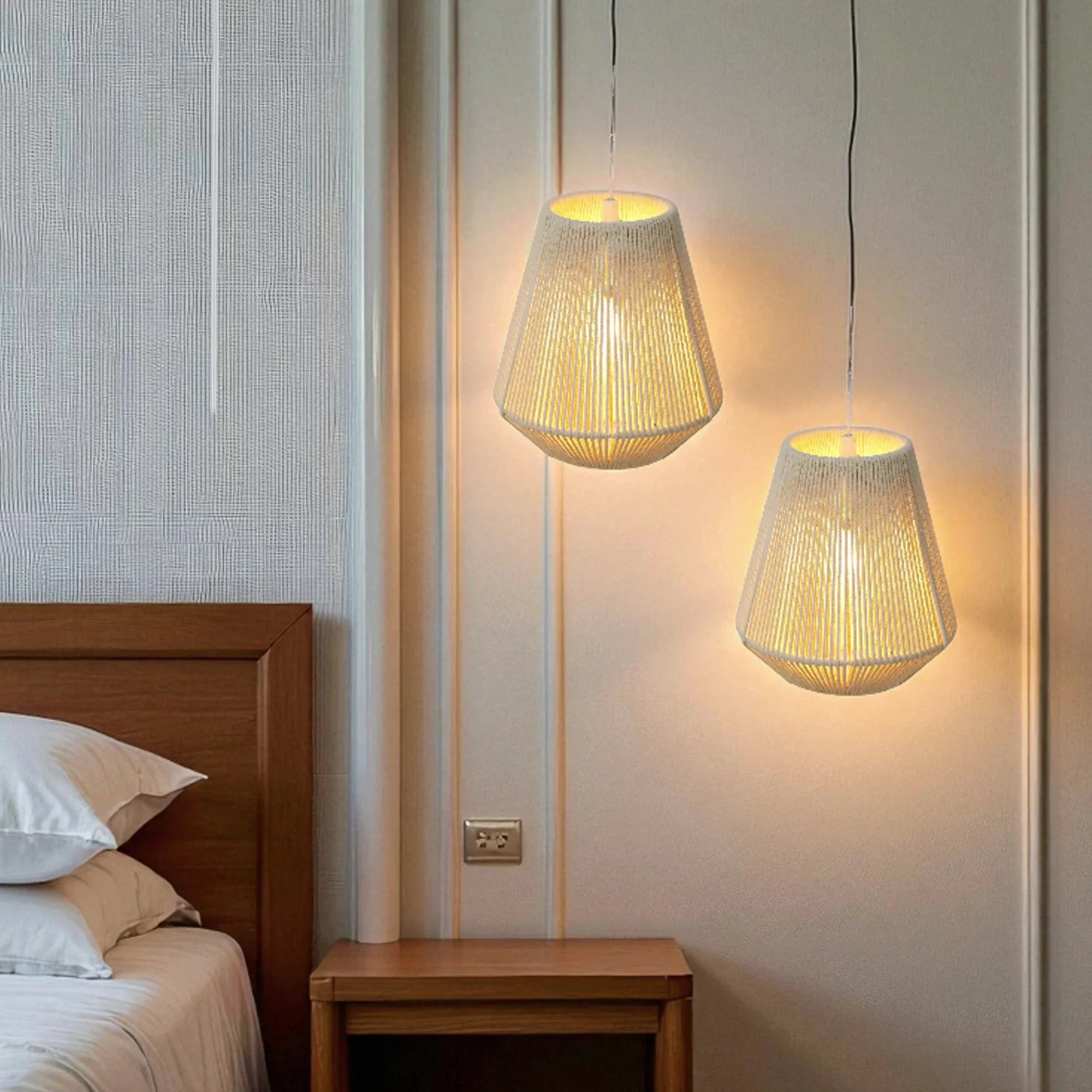 8" H Woven Hemp Rope Battery Powered Hanging Lamp