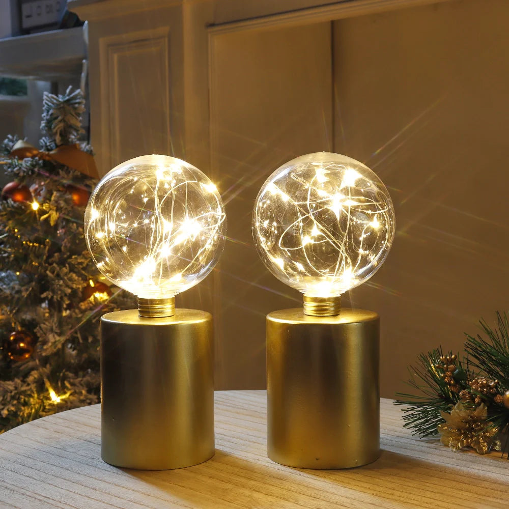 8" Tall Gold Battery Powered Table Lamp（Set of 2 ）