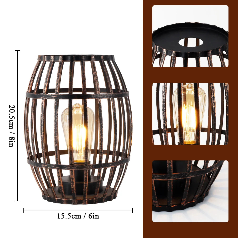 8"H Cordless Metal Wine Barrel Lamp(Black Brushed Gold)