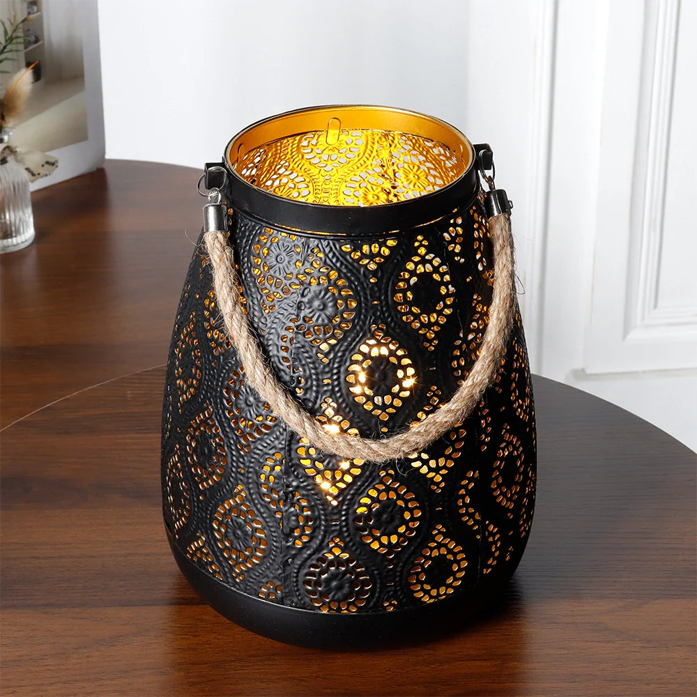 8''H Moroccan Metal Lamp (Black with Gold Brush)