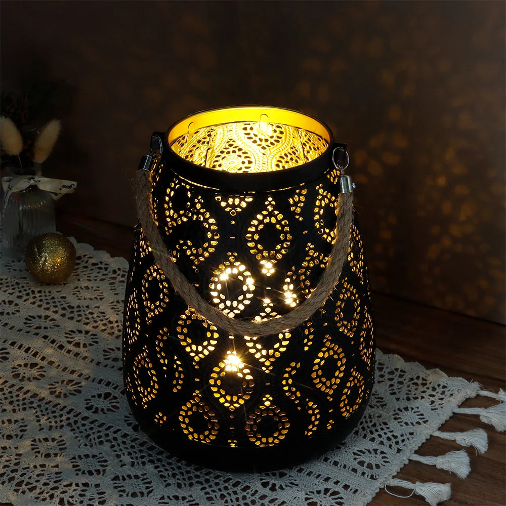 8''H Moroccan Metal Lamp (Black with Gold Brush)