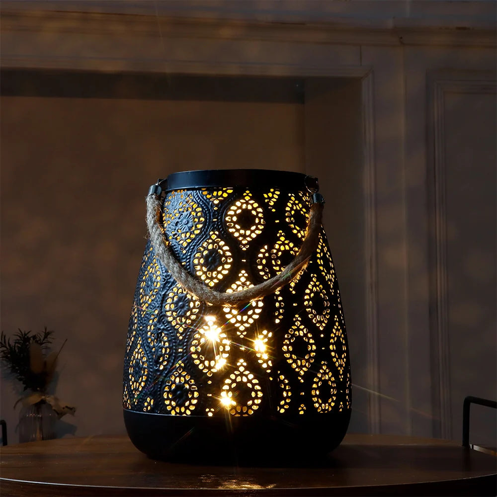 8''H Moroccan Metal Lamp (Black with Gold Brush)