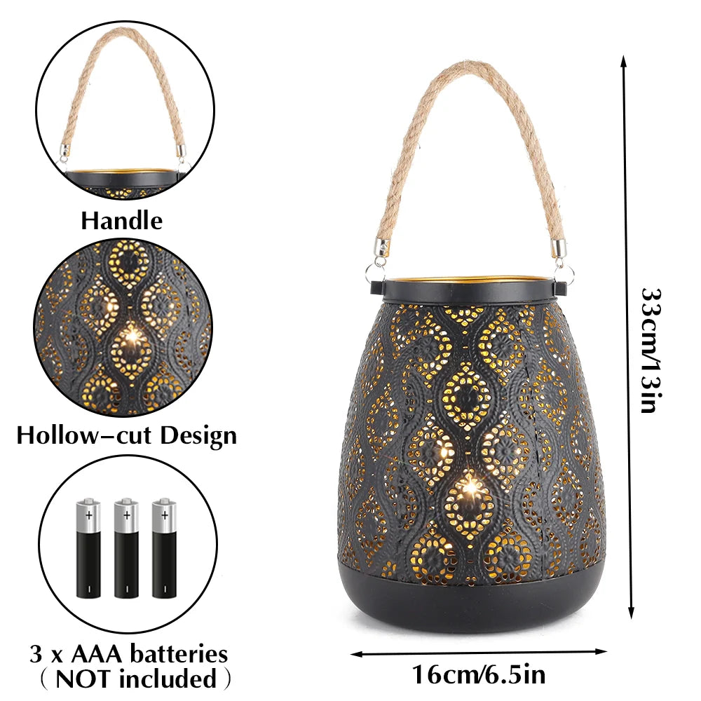 8''H Moroccan Metal Lamp (Black with Gold Brush)