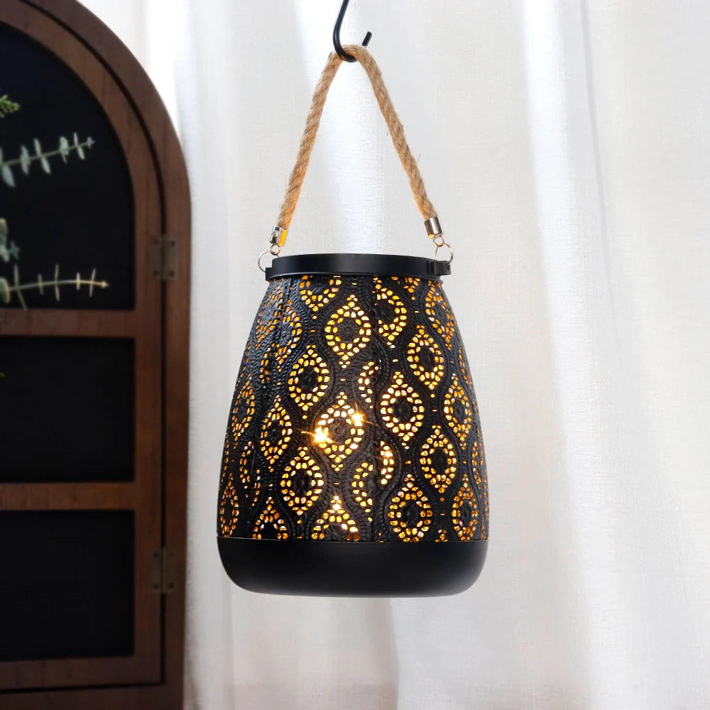 8''H Moroccan Metal Lamp (Black with Gold Brush)