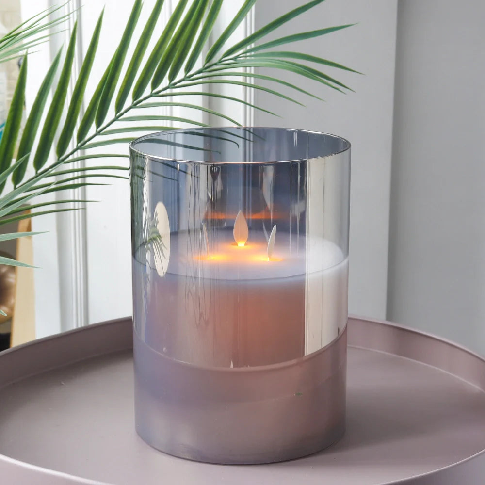 8"High 3-Wick Glass Flameless Candles( Large Gray)
