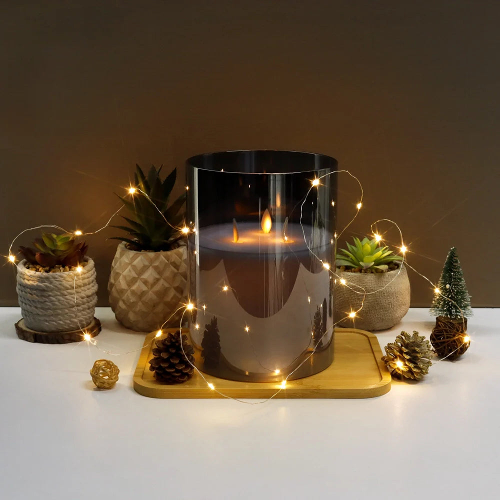 8"High 3-Wick Glass Flameless Candles( Large Gray)