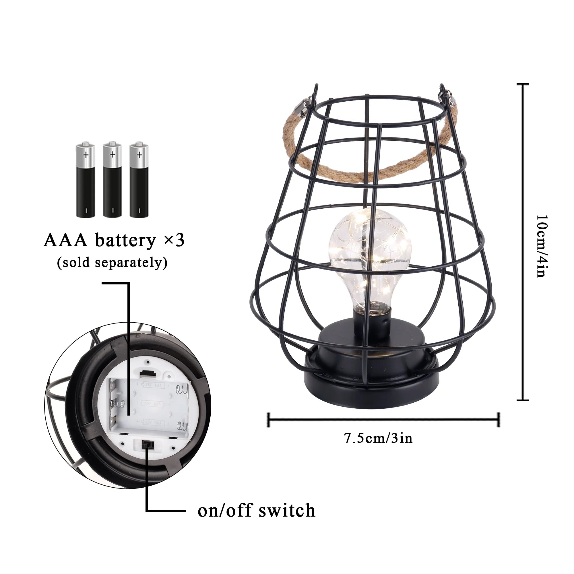 8.5" Tall Battery Powered Outdoor Table Lamp Black
