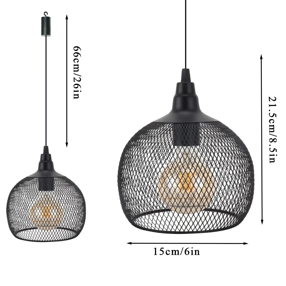 8.5"H Hanging Lamp Black Battery Powered(Round)