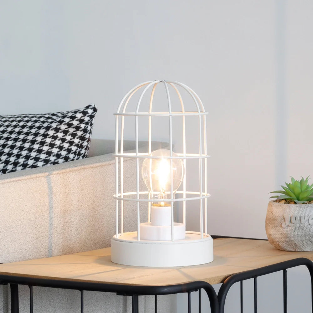 9.5"H Decorative Metal Cage Table Lamp (White)