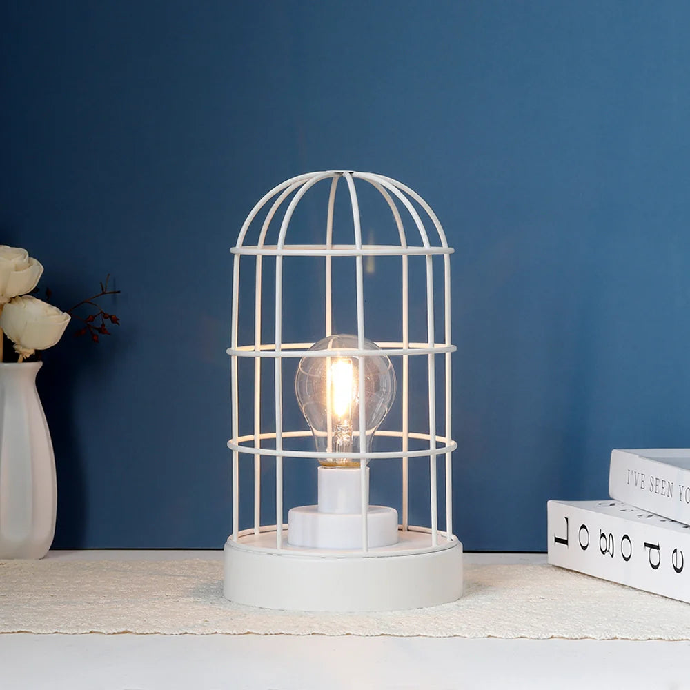 9.5"H Decorative Metal Cage Table Lamp (White)