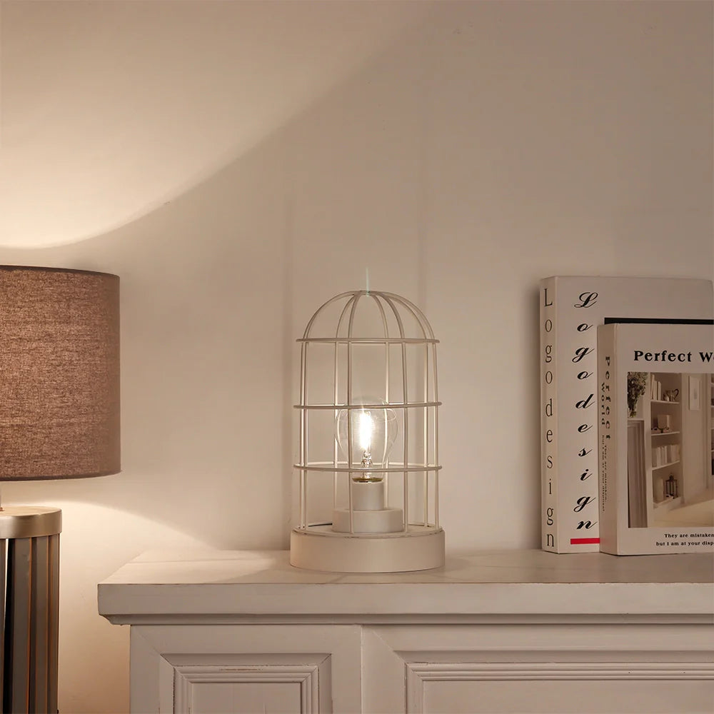 9.5"H Decorative Metal Cage Table Lamp (White)