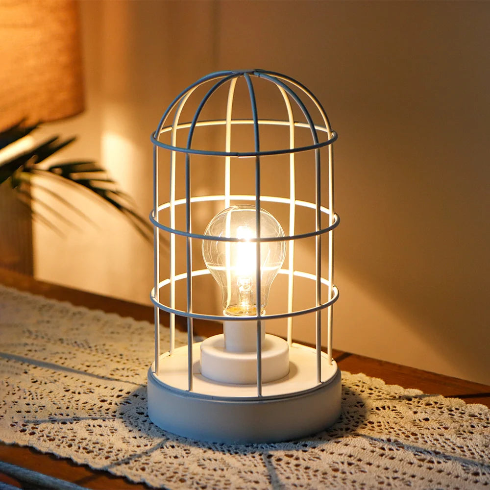 9.5"H Decorative Metal Cage Table Lamp (White)