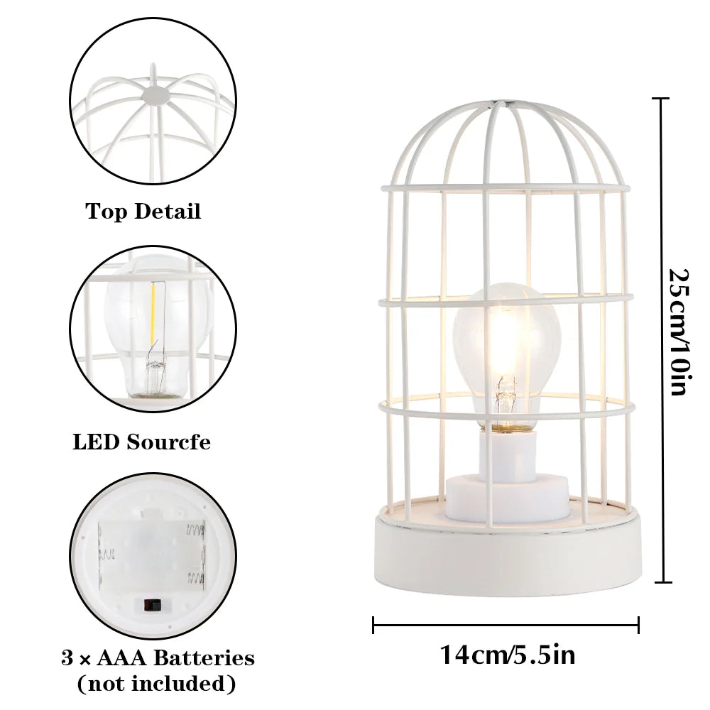 9.5"H Decorative Metal Cage Table Lamp (White)
