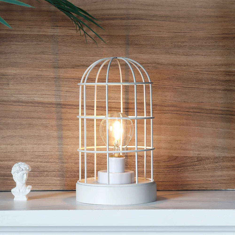 9.5"H Decorative Metal Cage Table Lamp (White)