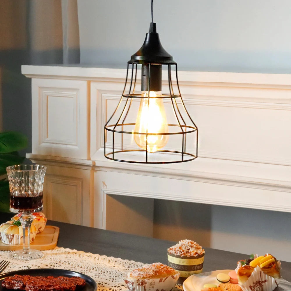 9.5"H Hanging Lamp Black Battery Powered(Geometry)