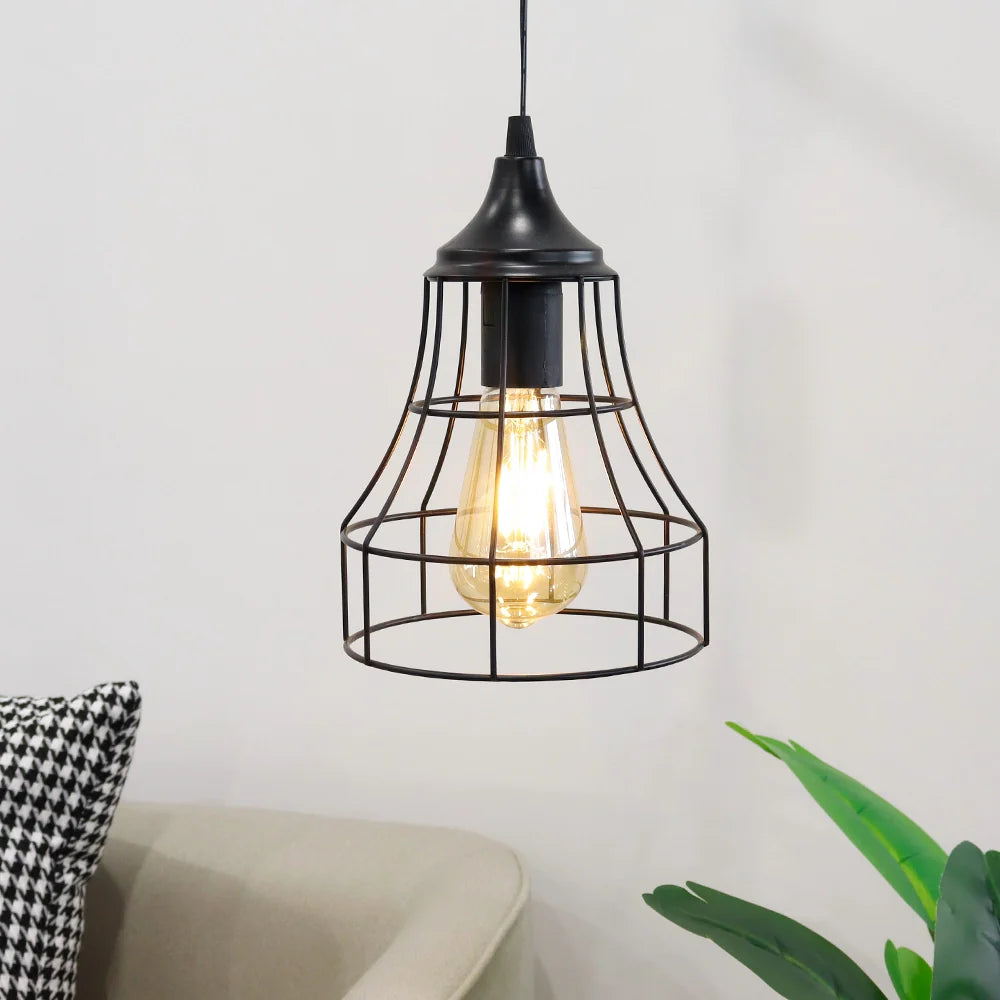 9.5"H Hanging Lamp Black Battery Powered(Geometry)