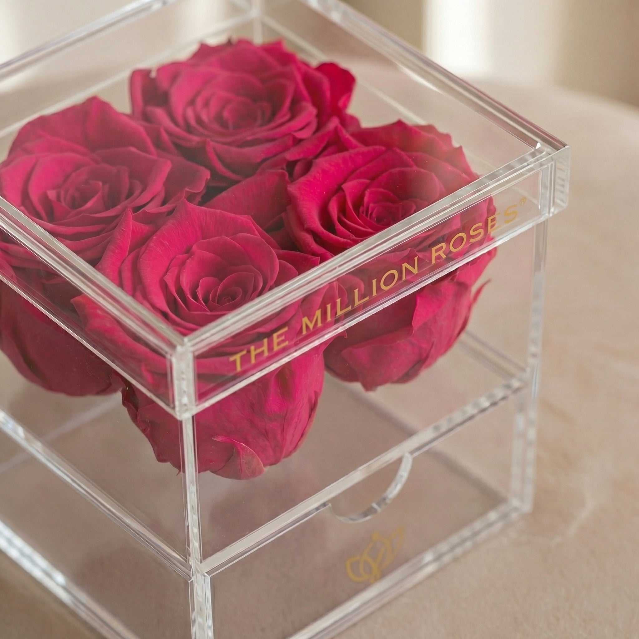 Acrylic 4 Drawer Box | Hot Pink Roses
