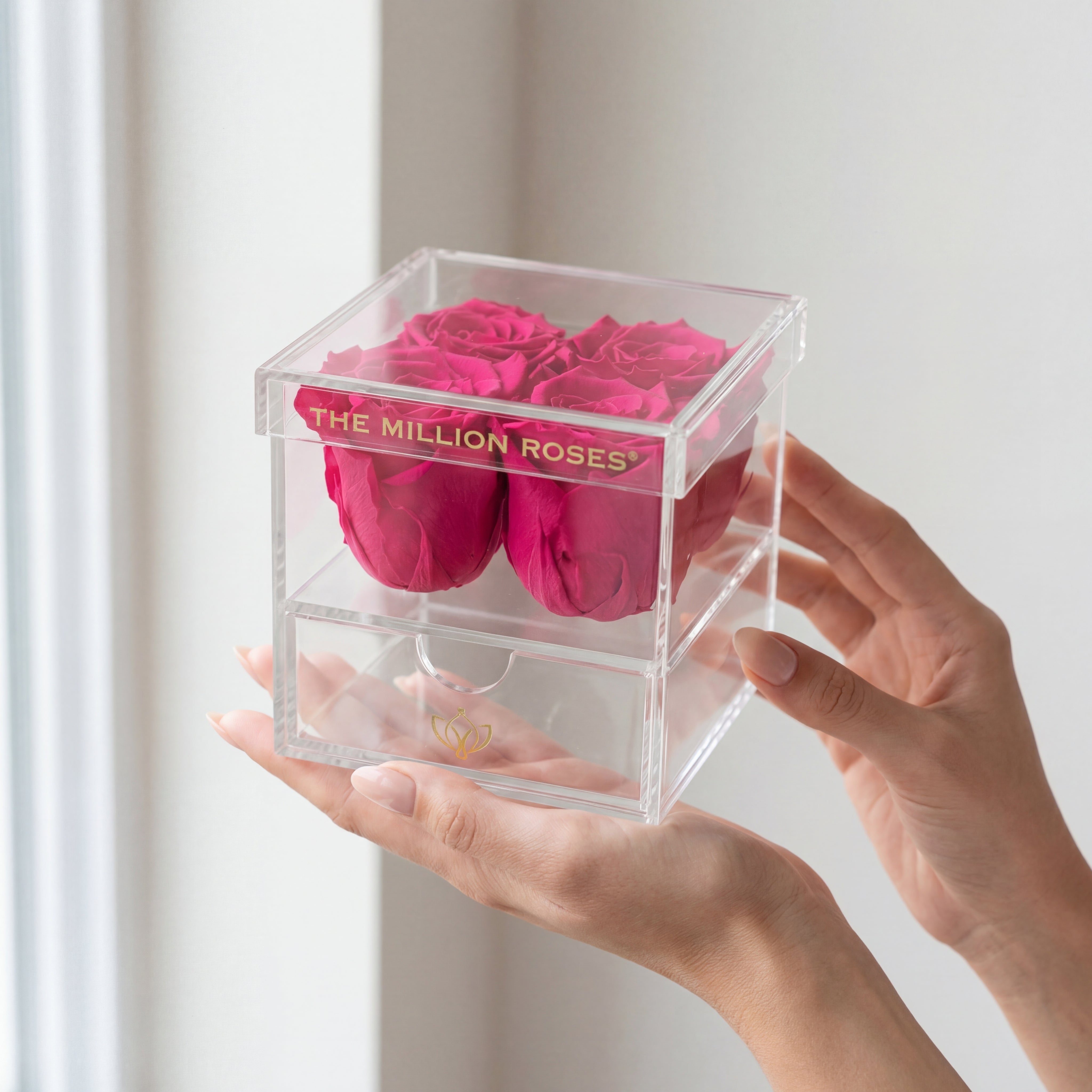 Acrylic 4 Drawer Box | Hot Pink Roses