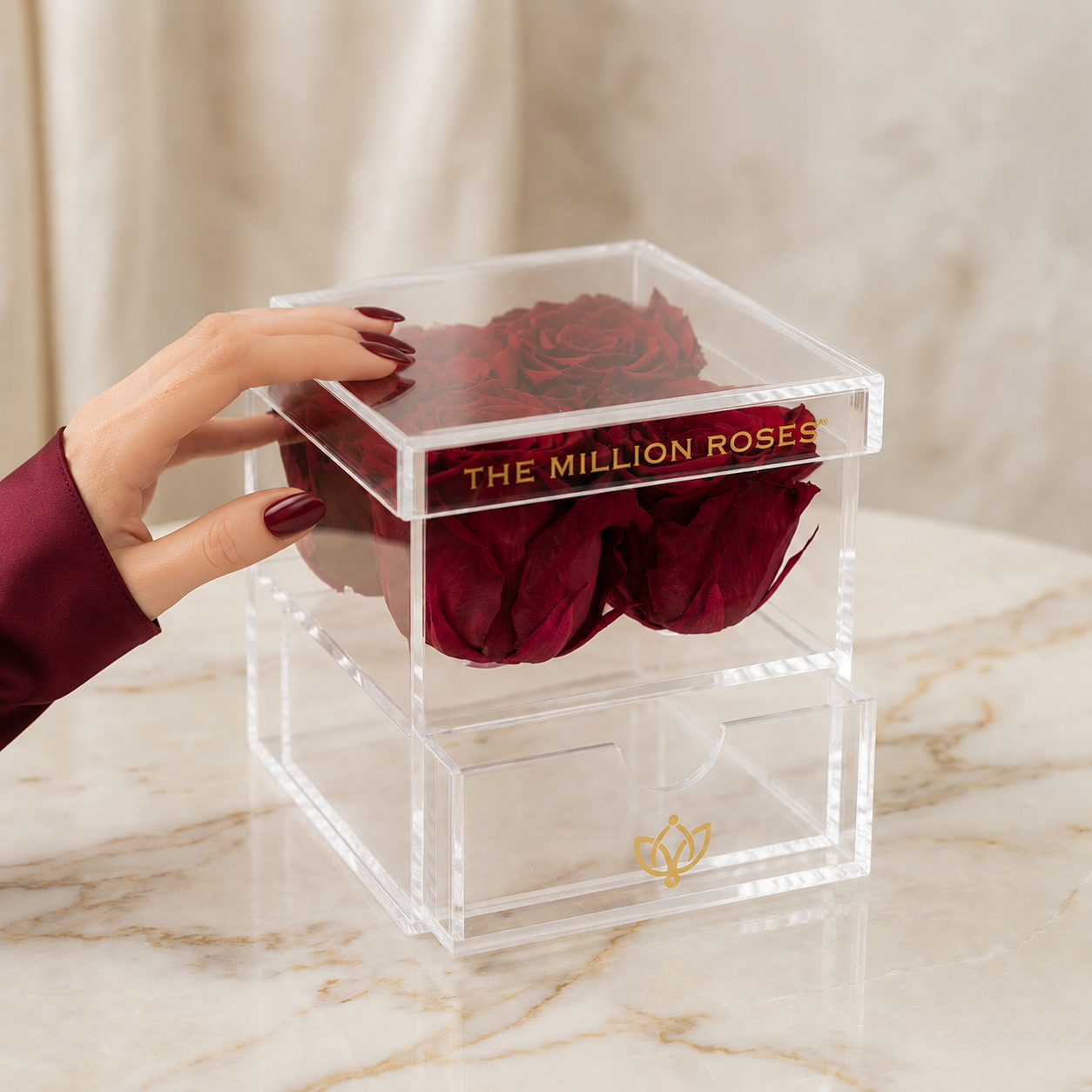 Acrylic 4 Drawer Box | Magenta Roses