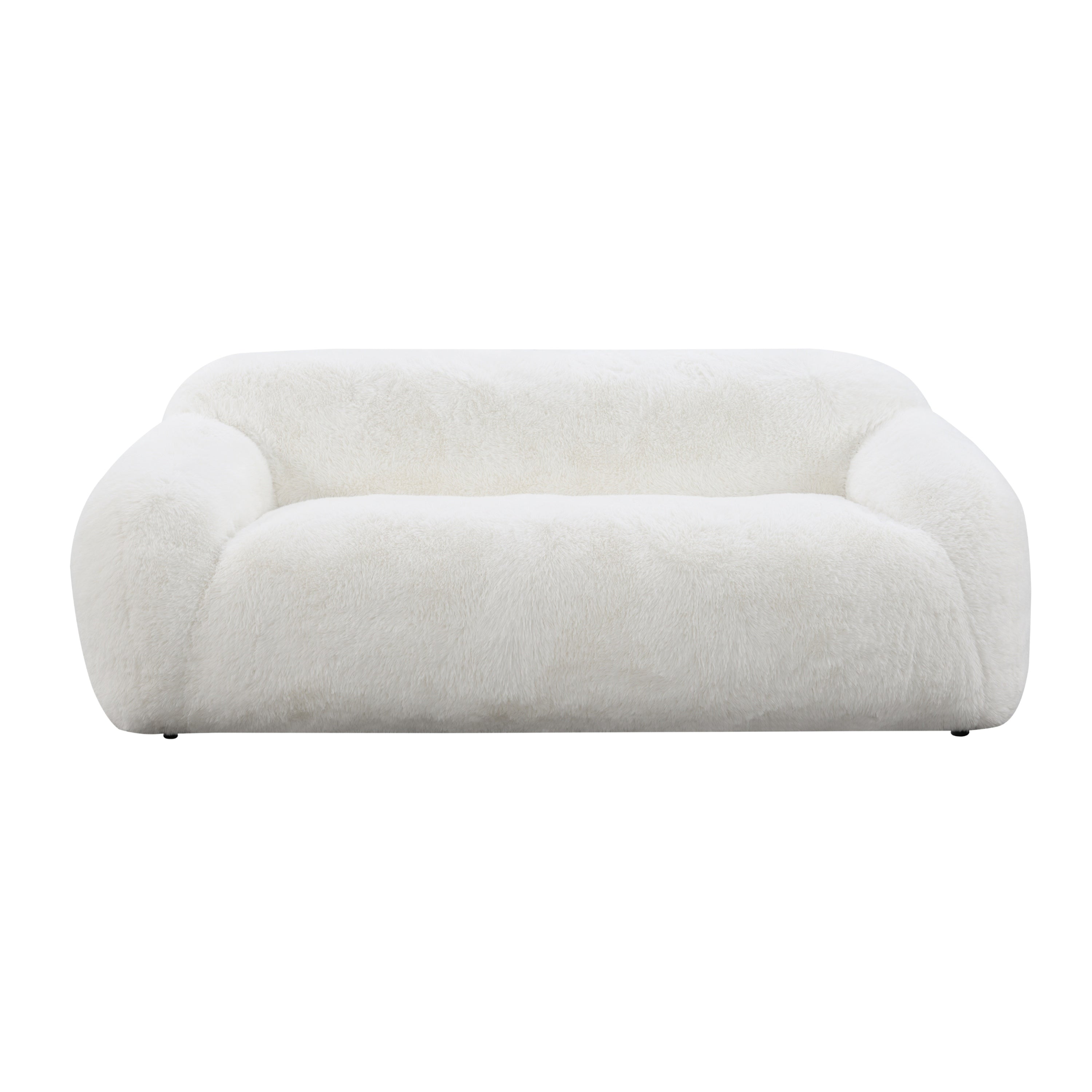 Adell Polar Bear 2-Piece Faux Fur Living Room Set with Sofa &amp; Swivel Cuddle Chair – Ivory White