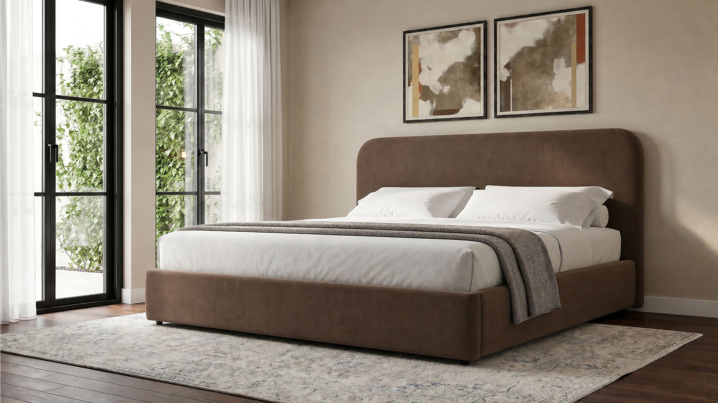 Anders Upholstered Eastern King Storage Lift Platform Bed Chocolate