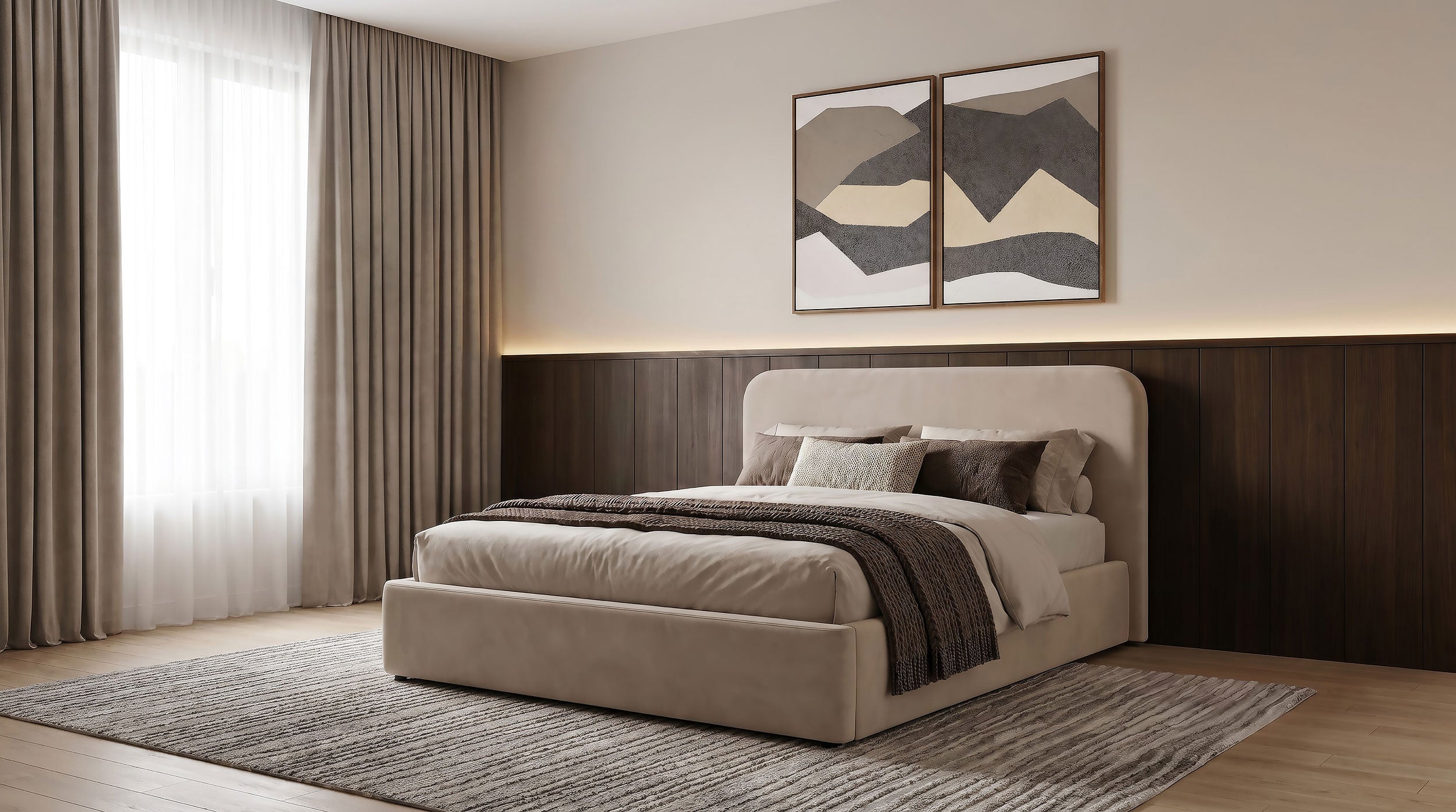 Anders Upholstered Full Storage Lift Platform Bed Beige
