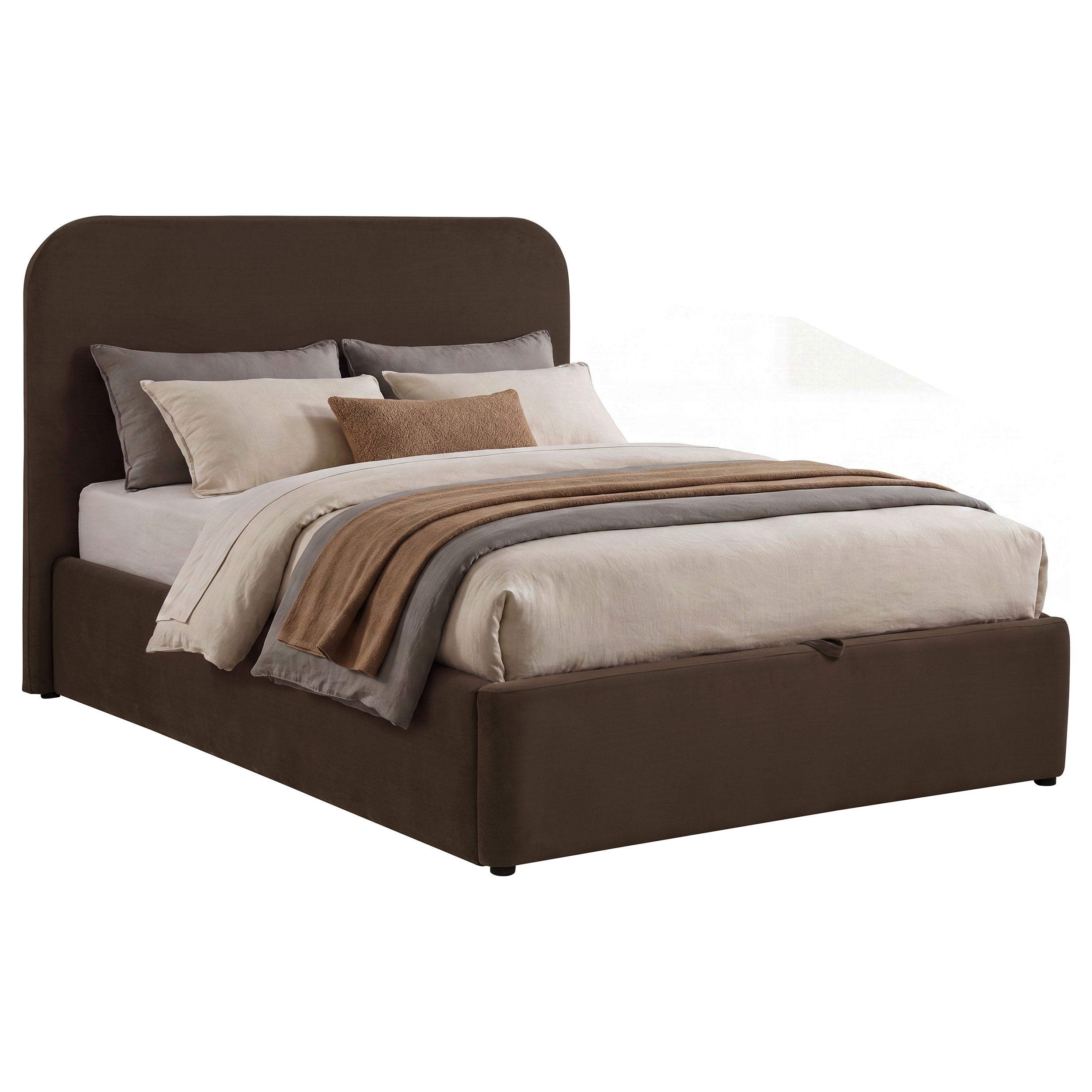 Anders Upholstered Full Storage Lift Platform Bed Chocolate