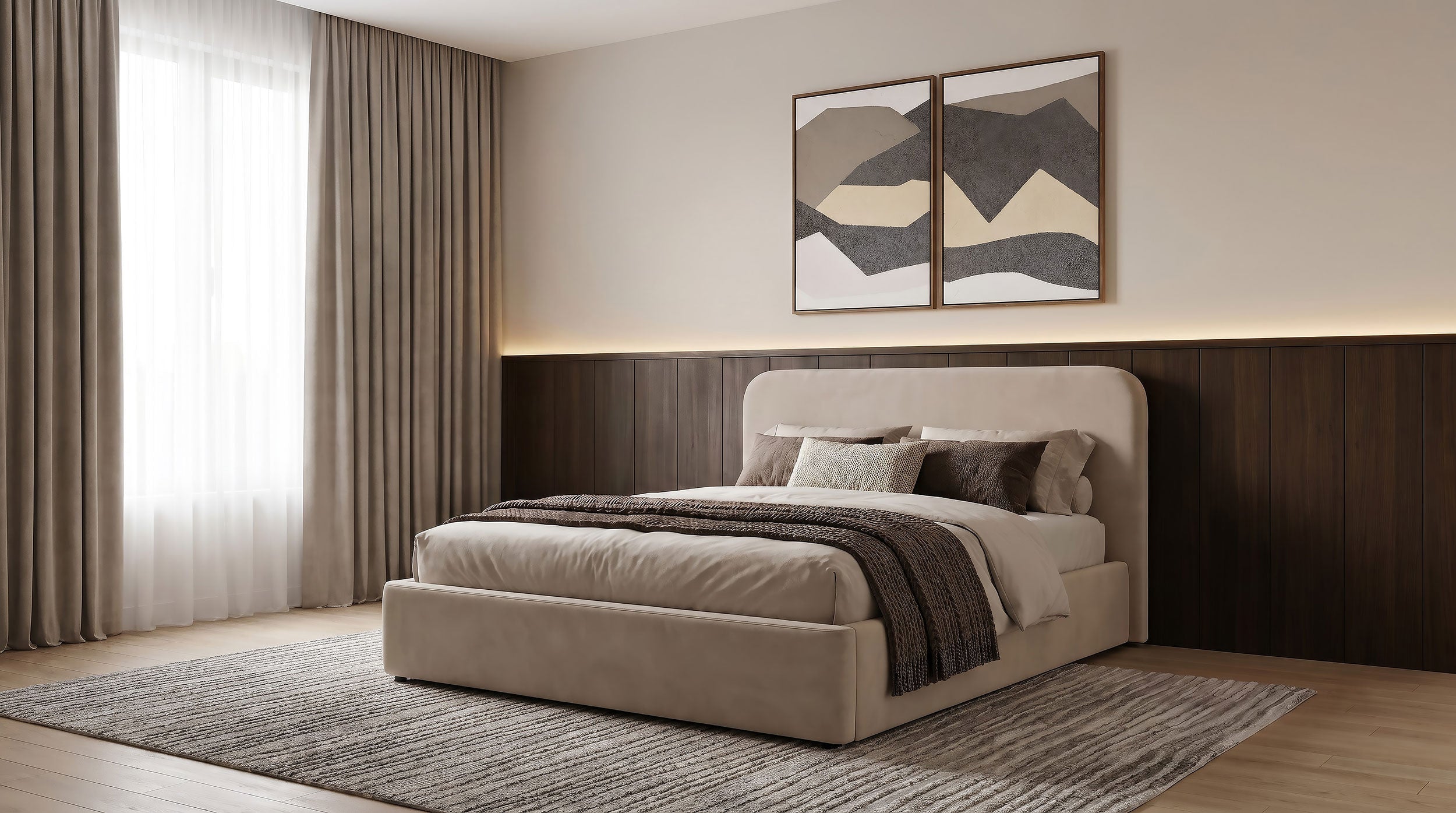 Anders Upholstered Queen Storage Lift Platform Bed Beige