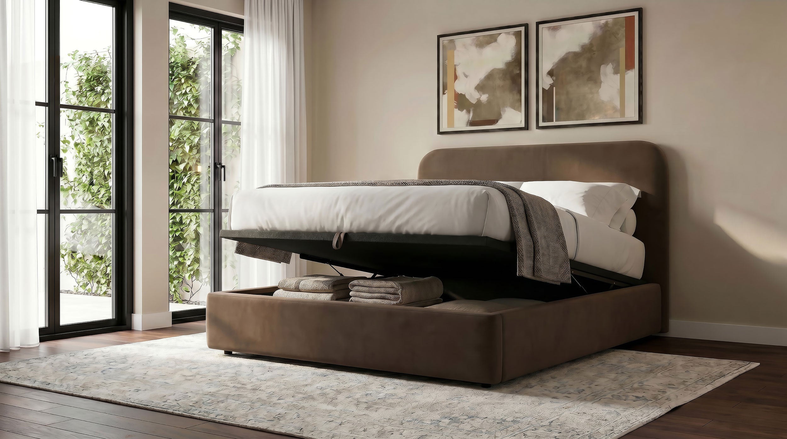 Anders Upholstered Queen Storage Lift Platform Bed Chocolate