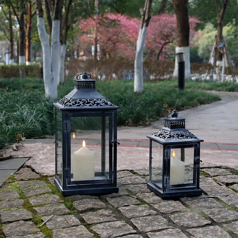 Antique Grey Brush Decorative Lanterns（ Set of 2 ）