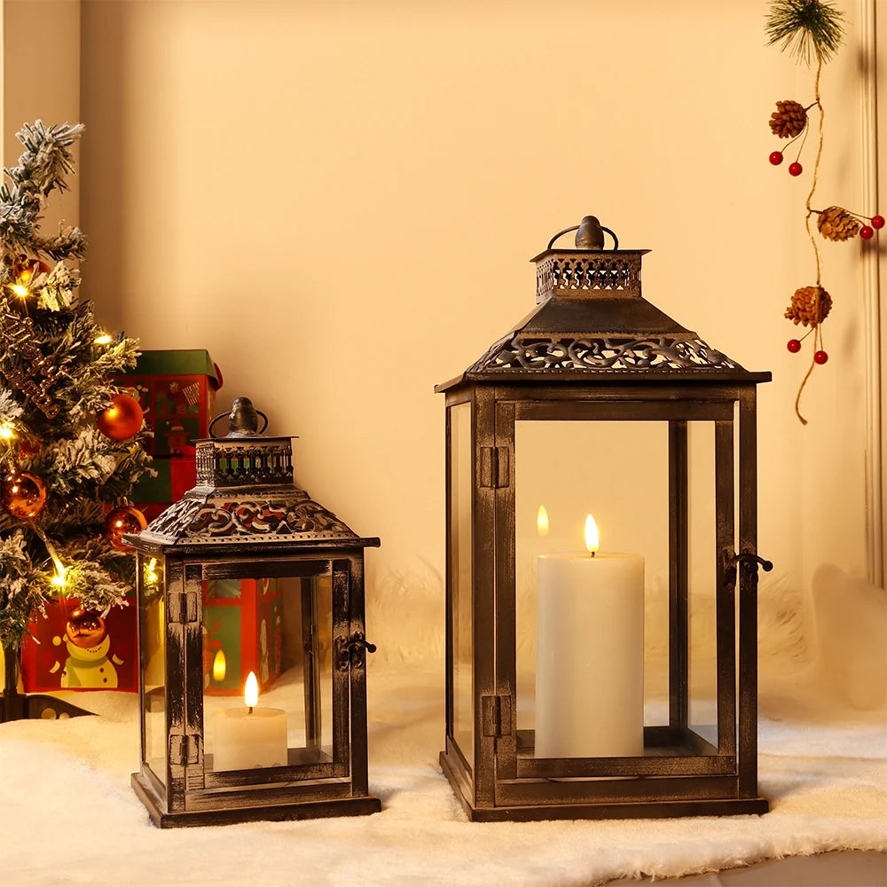 Antique Grey Brush Decorative Lanterns（ Set of 2 ）