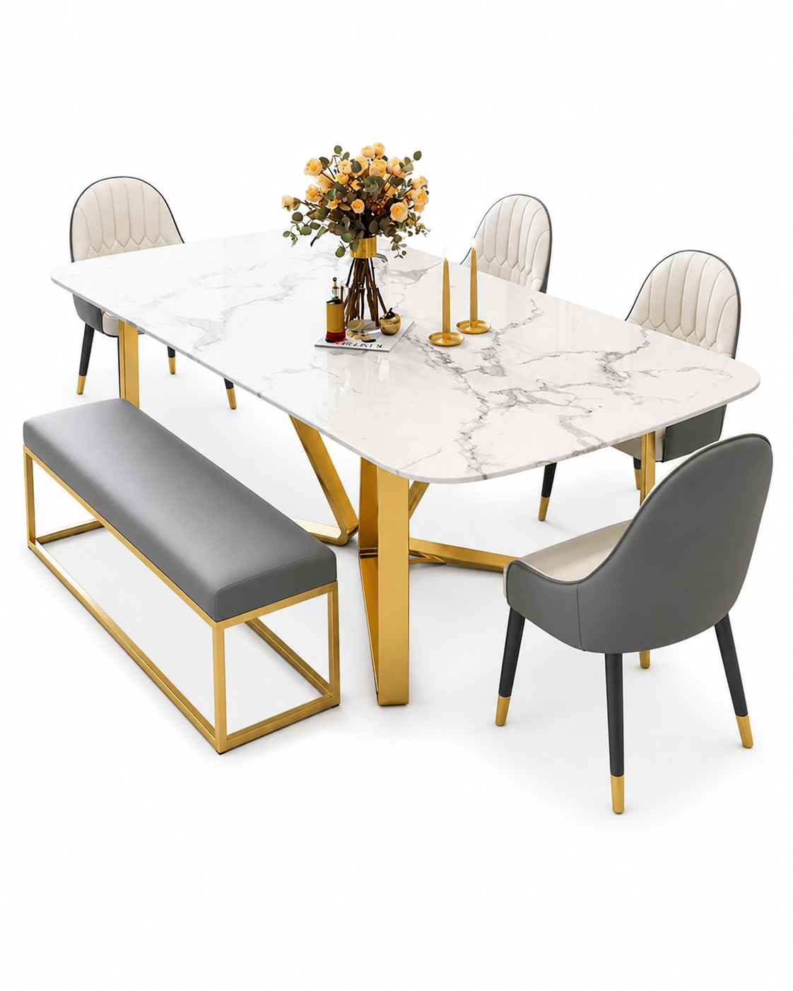 Aurum Marble & Steel Luxe Dining Table