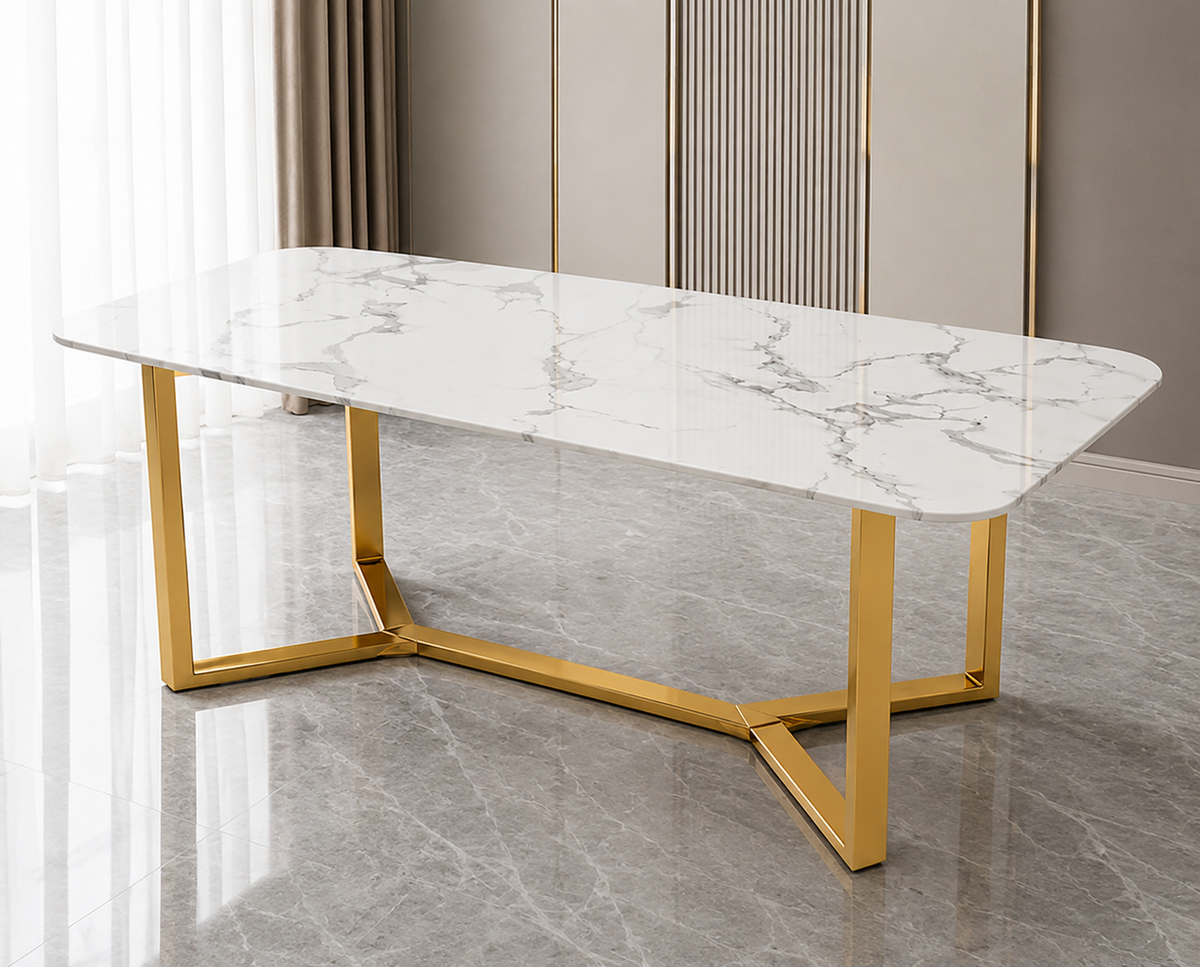Aurum Marble & Steel Luxe Dining Table