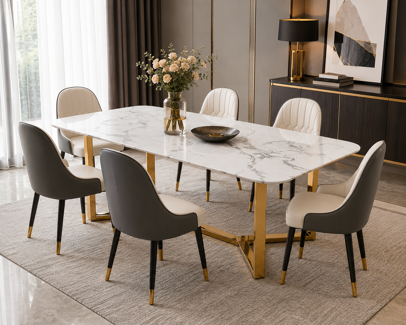 Aurum Marble & Steel Luxe Dining Table