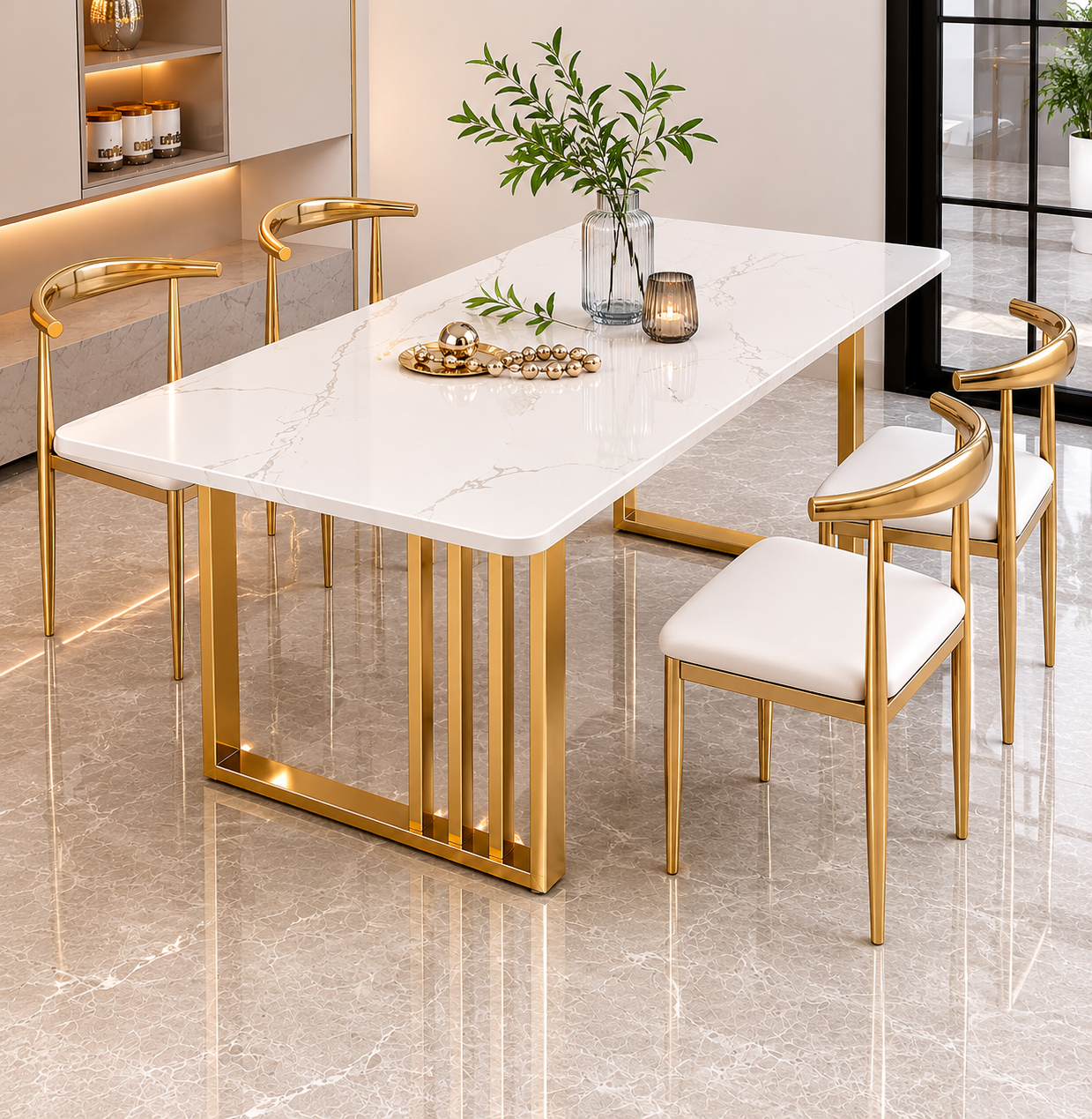 Aurum Trinity Marble & Steel Dining Table