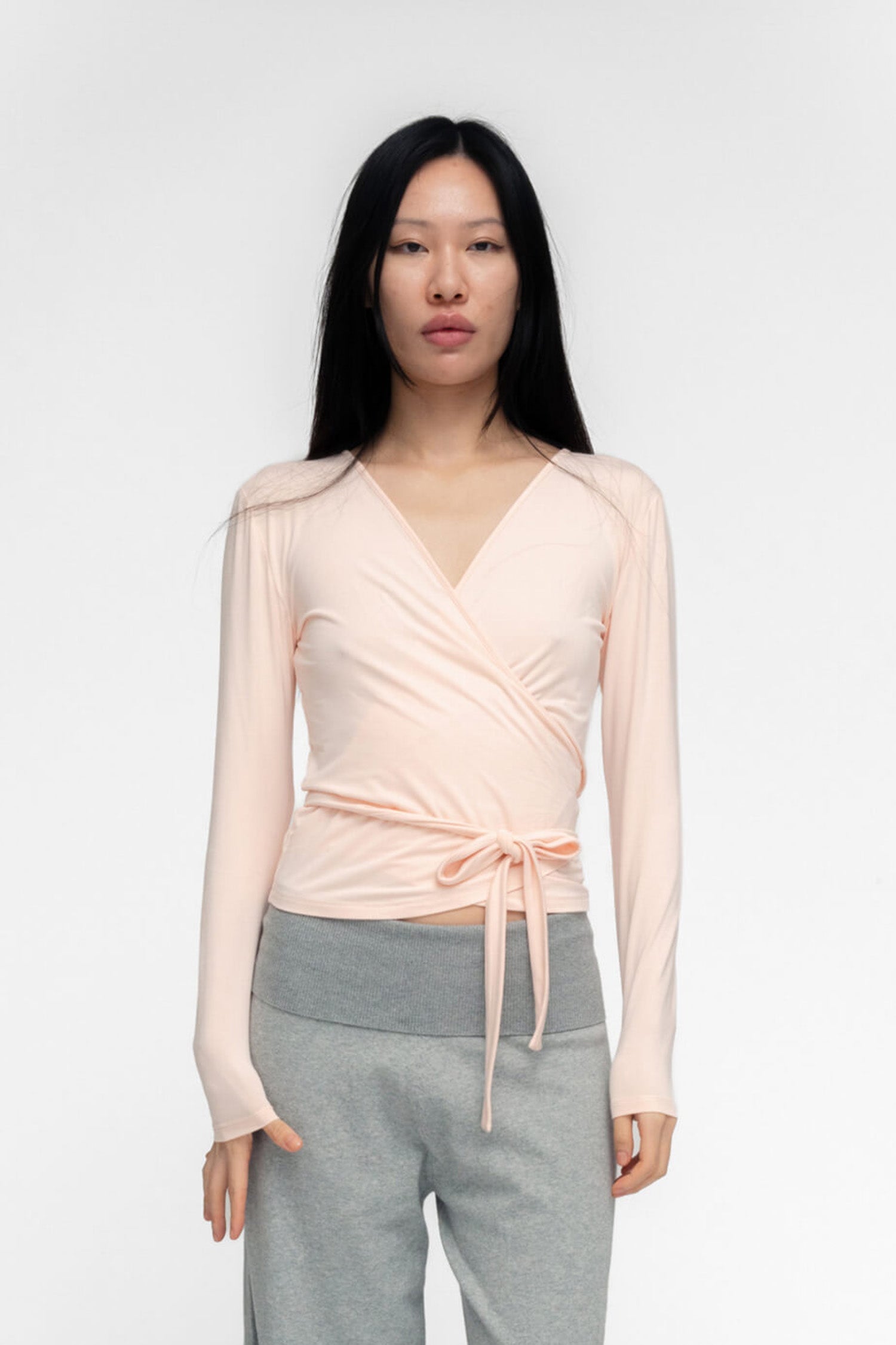 BALLERINA WRAP TOP IN POWDER PINK