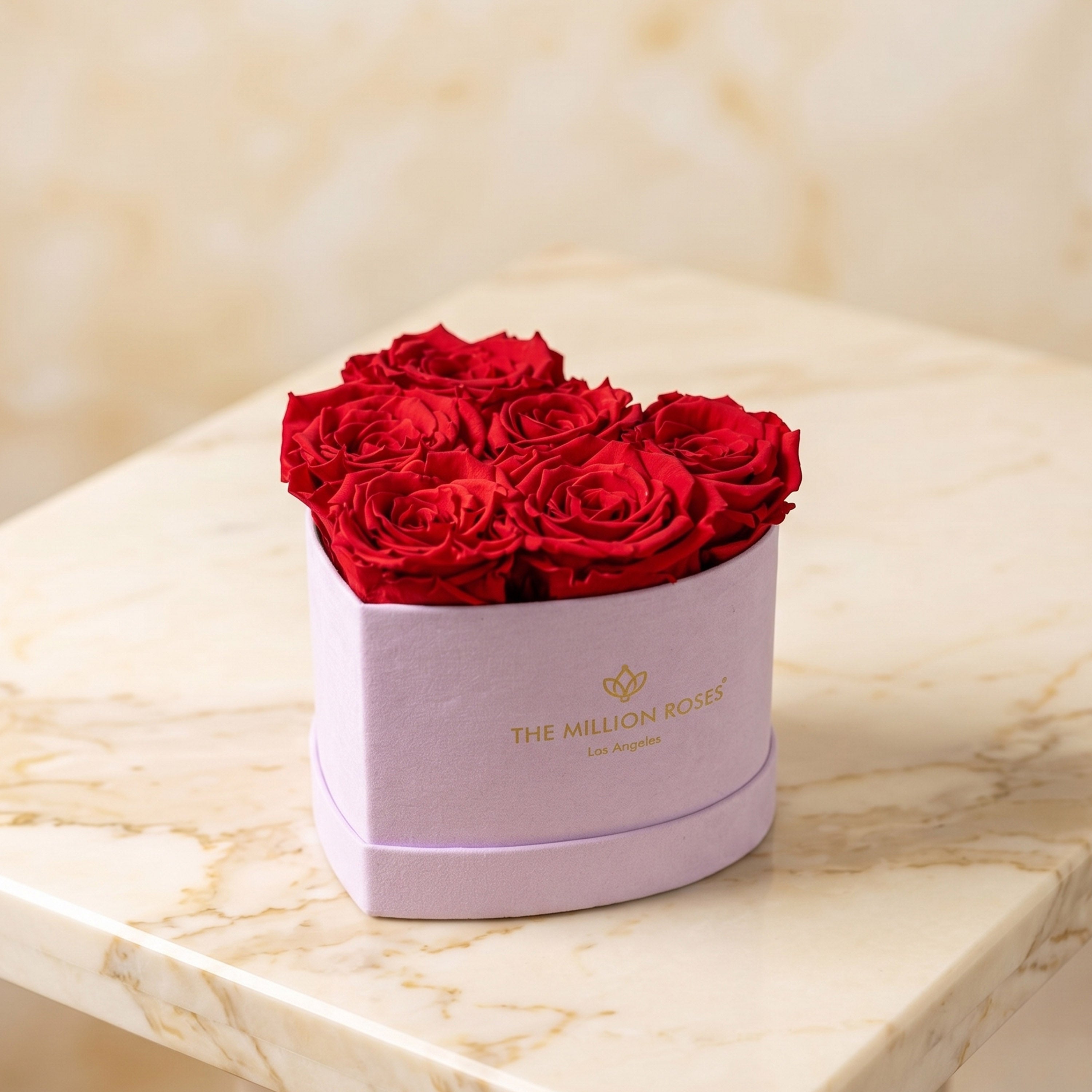 Baby Heart Light Pink Suede Box | Red Roses