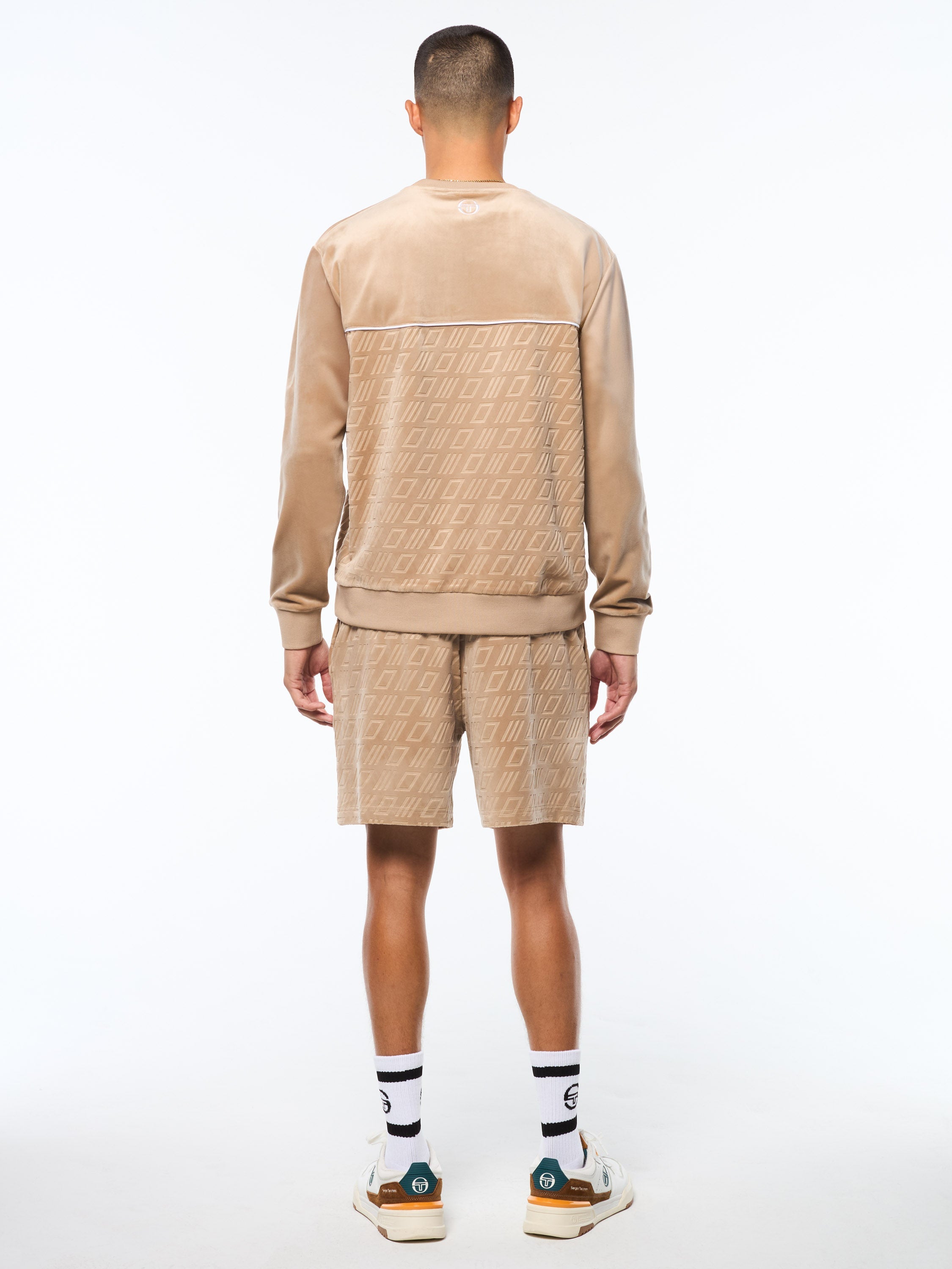 Bandiera Debossed Velour Crewneck-Humus