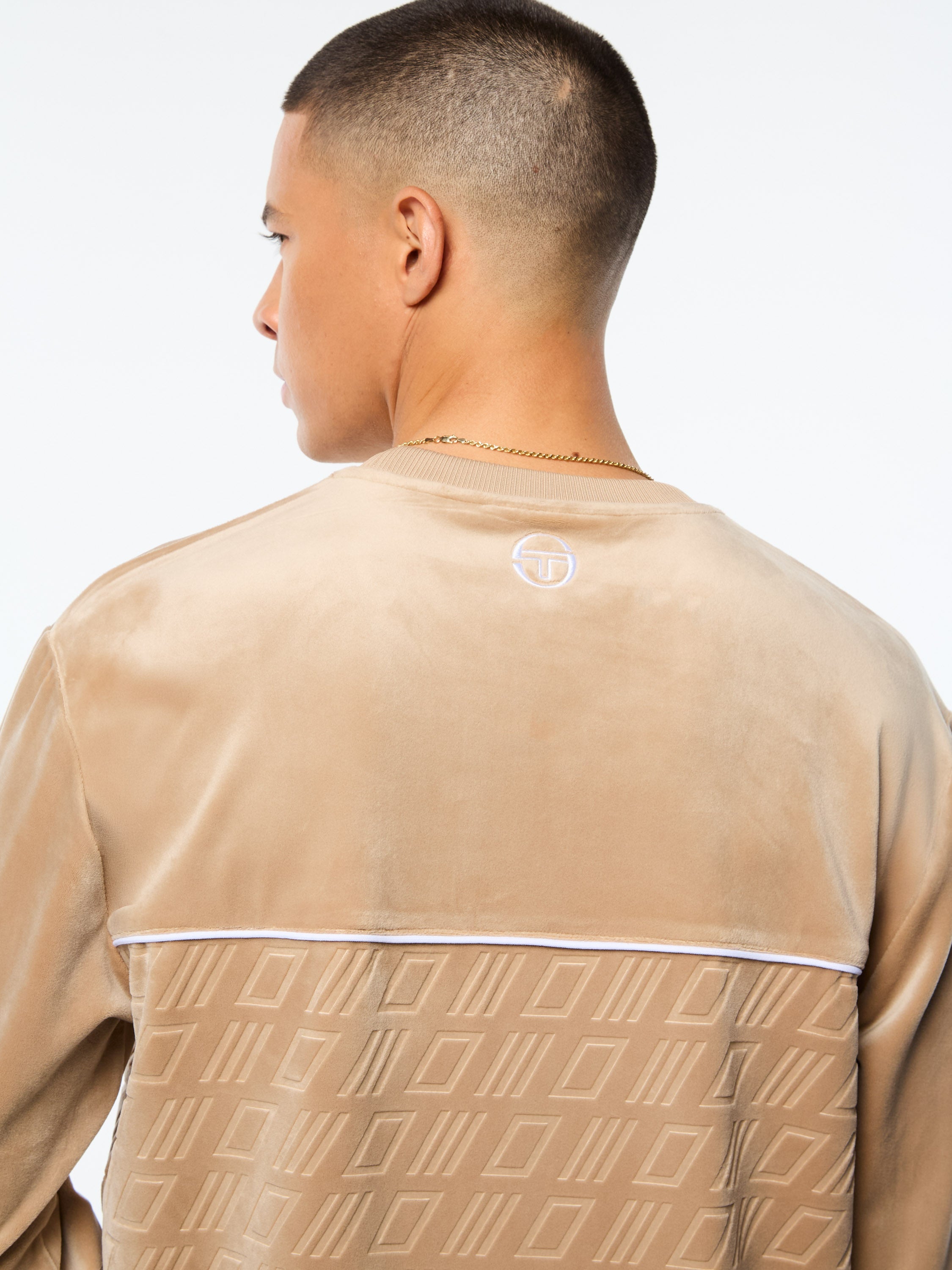 Bandiera Debossed Velour Crewneck-Humus