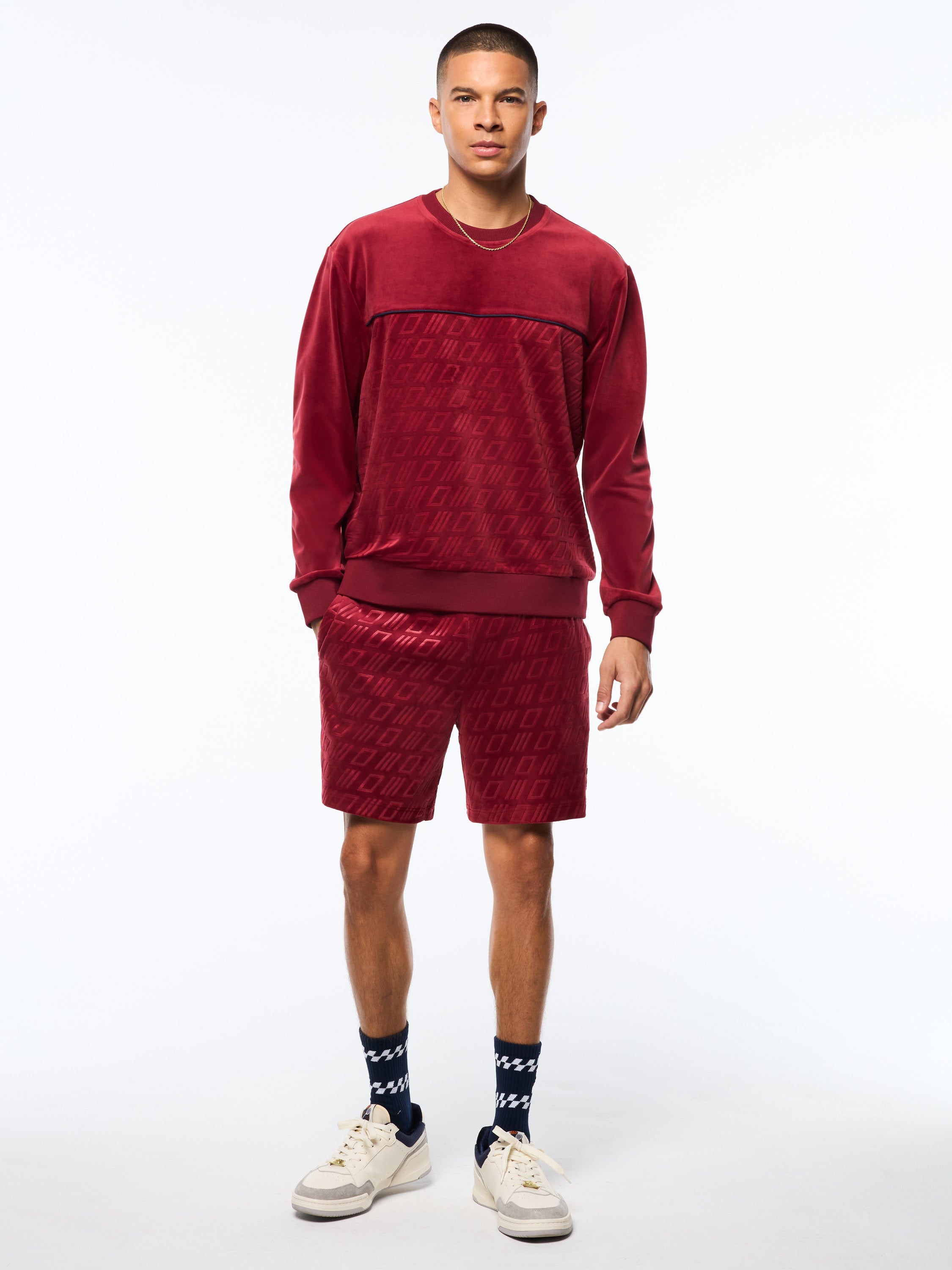 Bandiera Debossed Velour Crewneck-Rhubarb