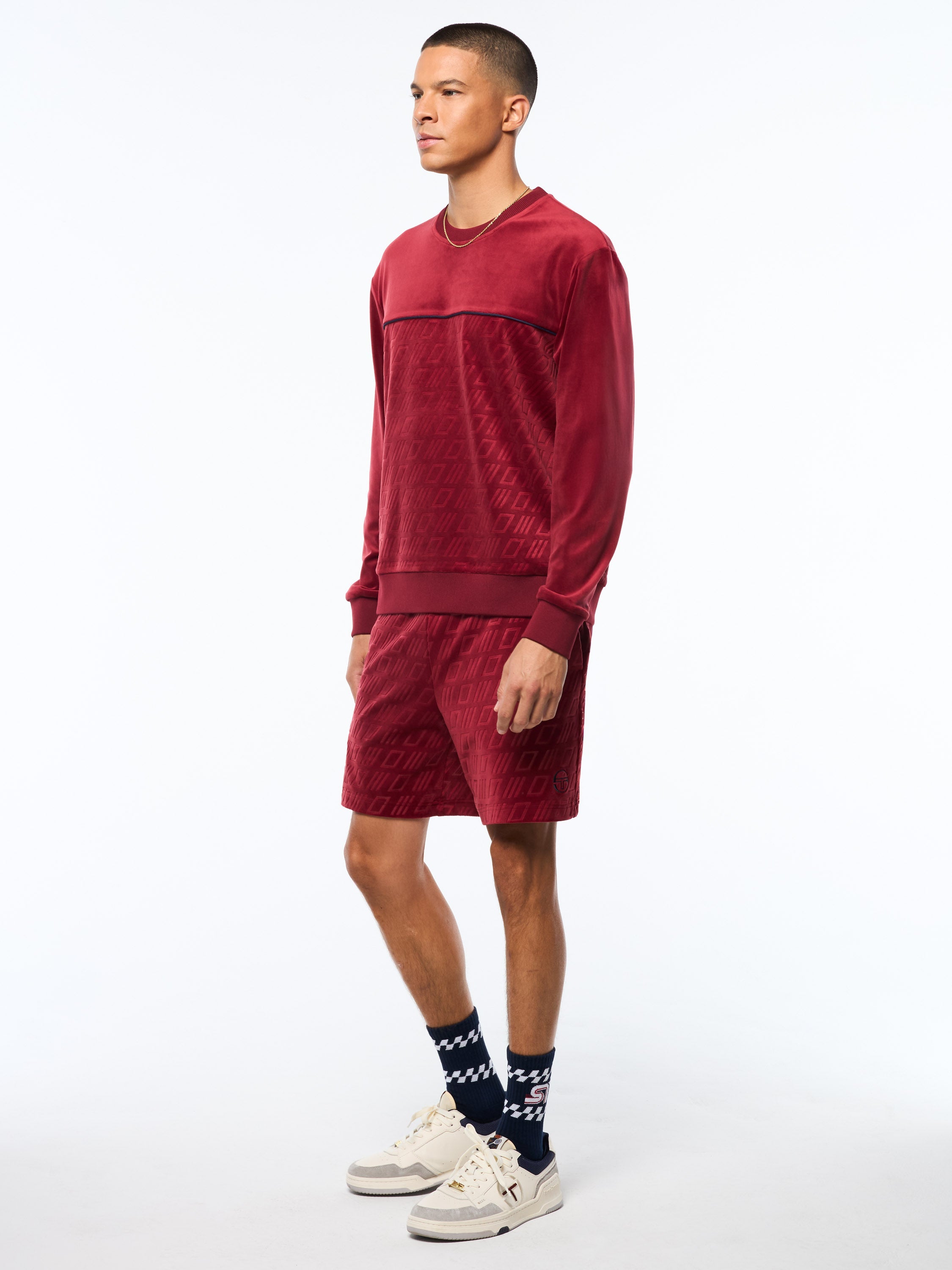 Bandiera Debossed Velour Crewneck-Rhubarb