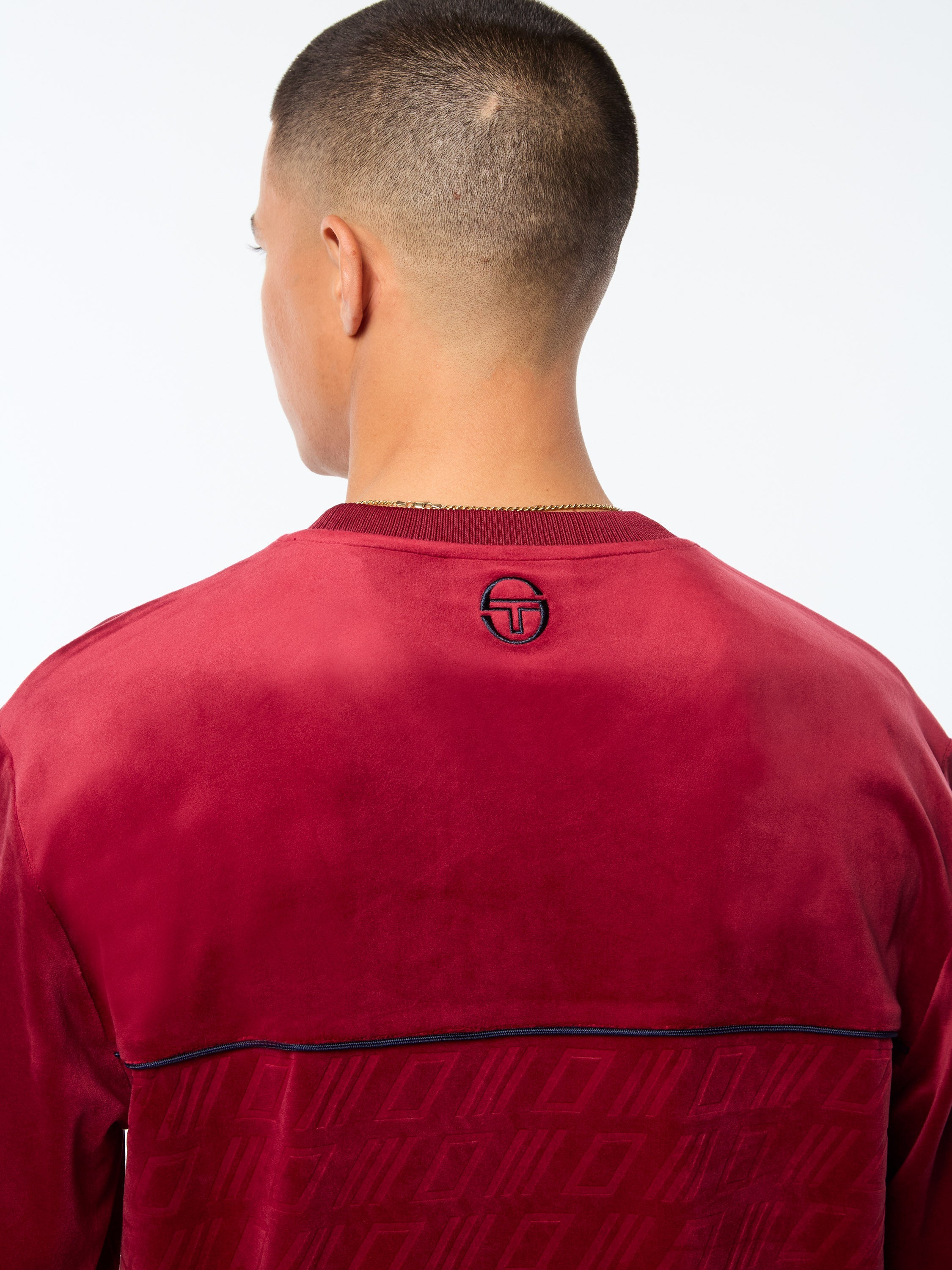 Bandiera Debossed Velour Crewneck-Rhubarb