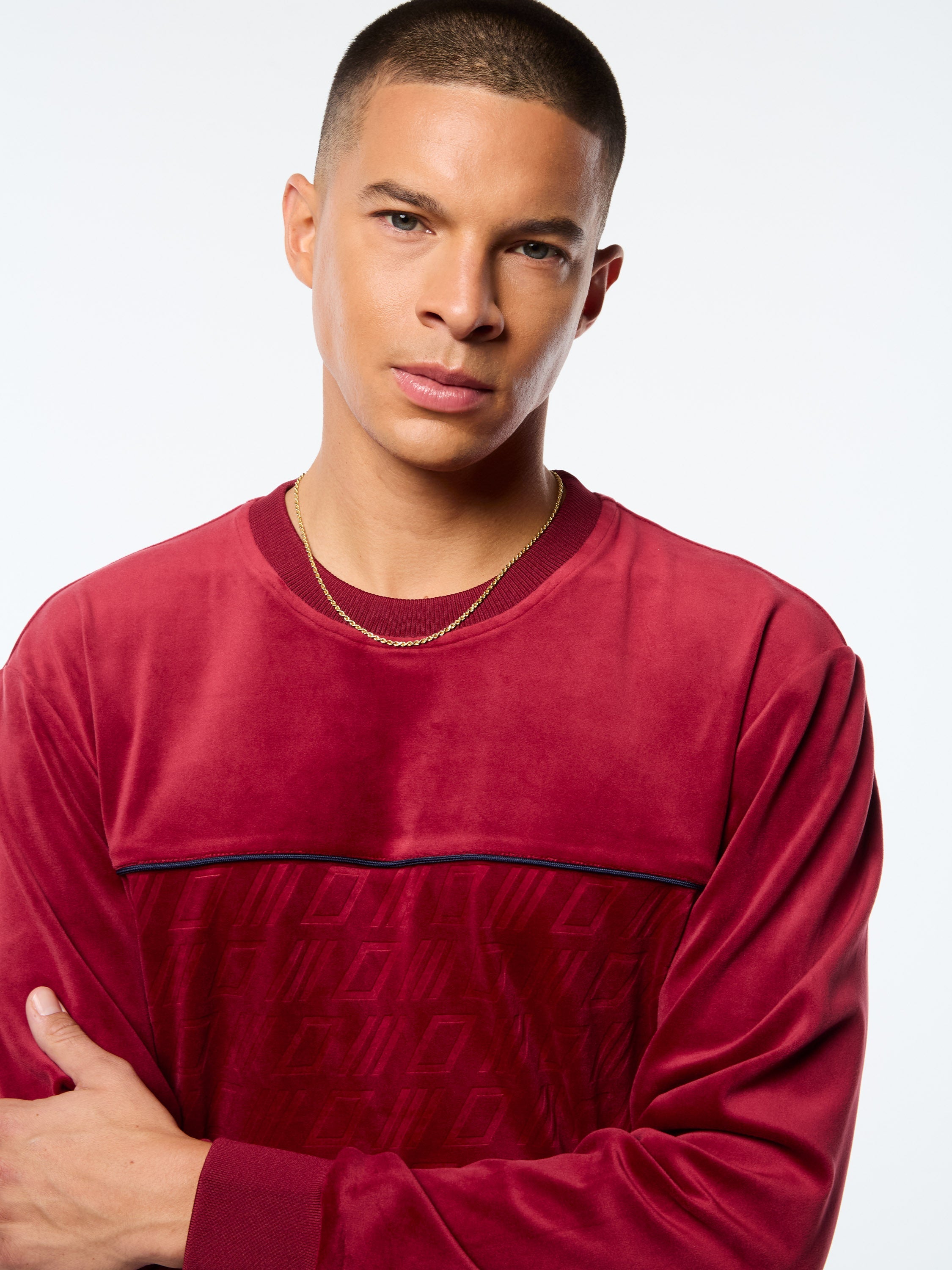 Bandiera Debossed Velour Crewneck-Rhubarb