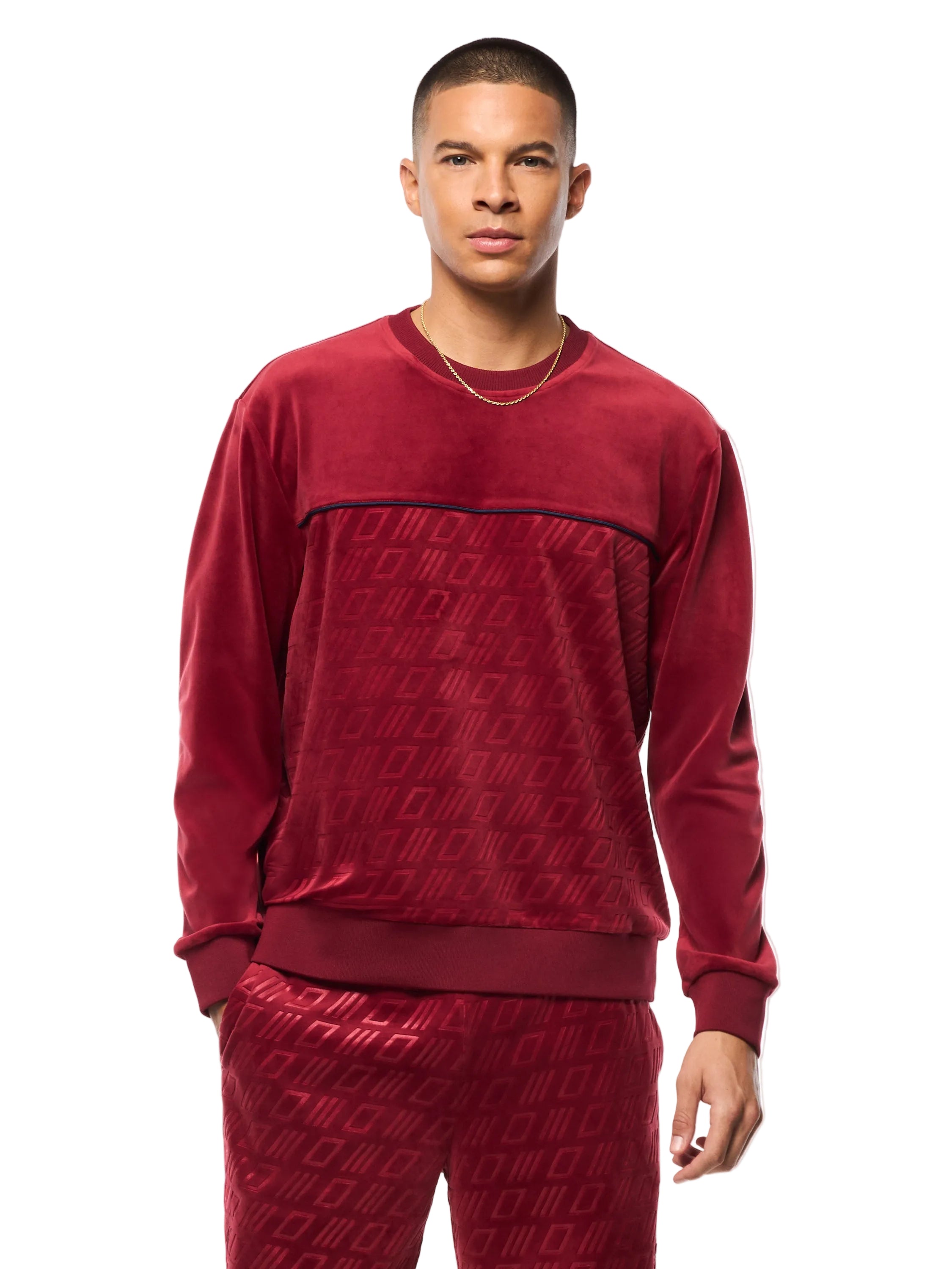 Bandiera Debossed Velour Crewneck-Rhubarb