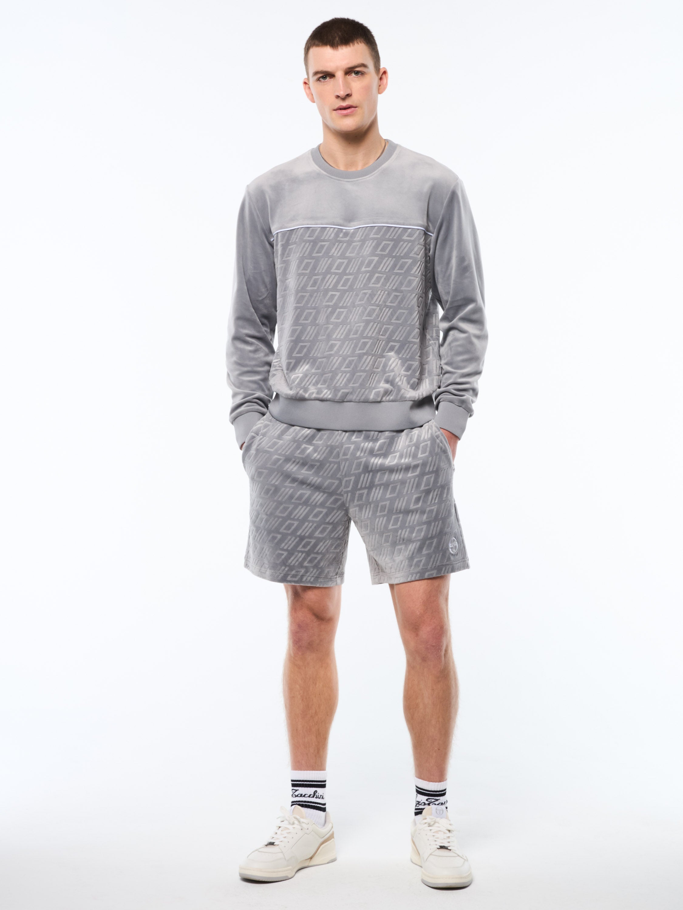 Bandiera Debossed Velour Crewneck-Sleet