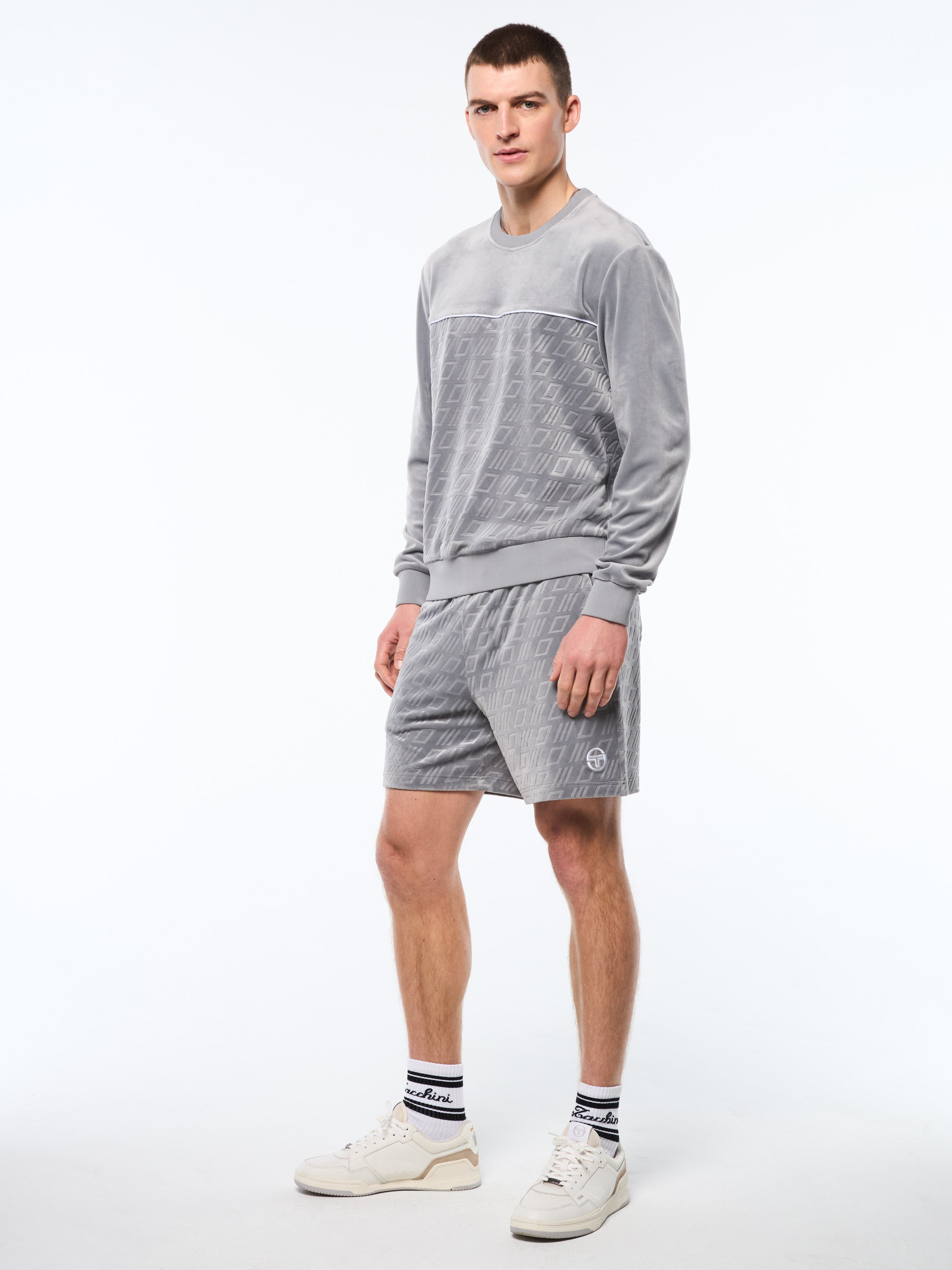 Bandiera Debossed Velour Crewneck-Sleet