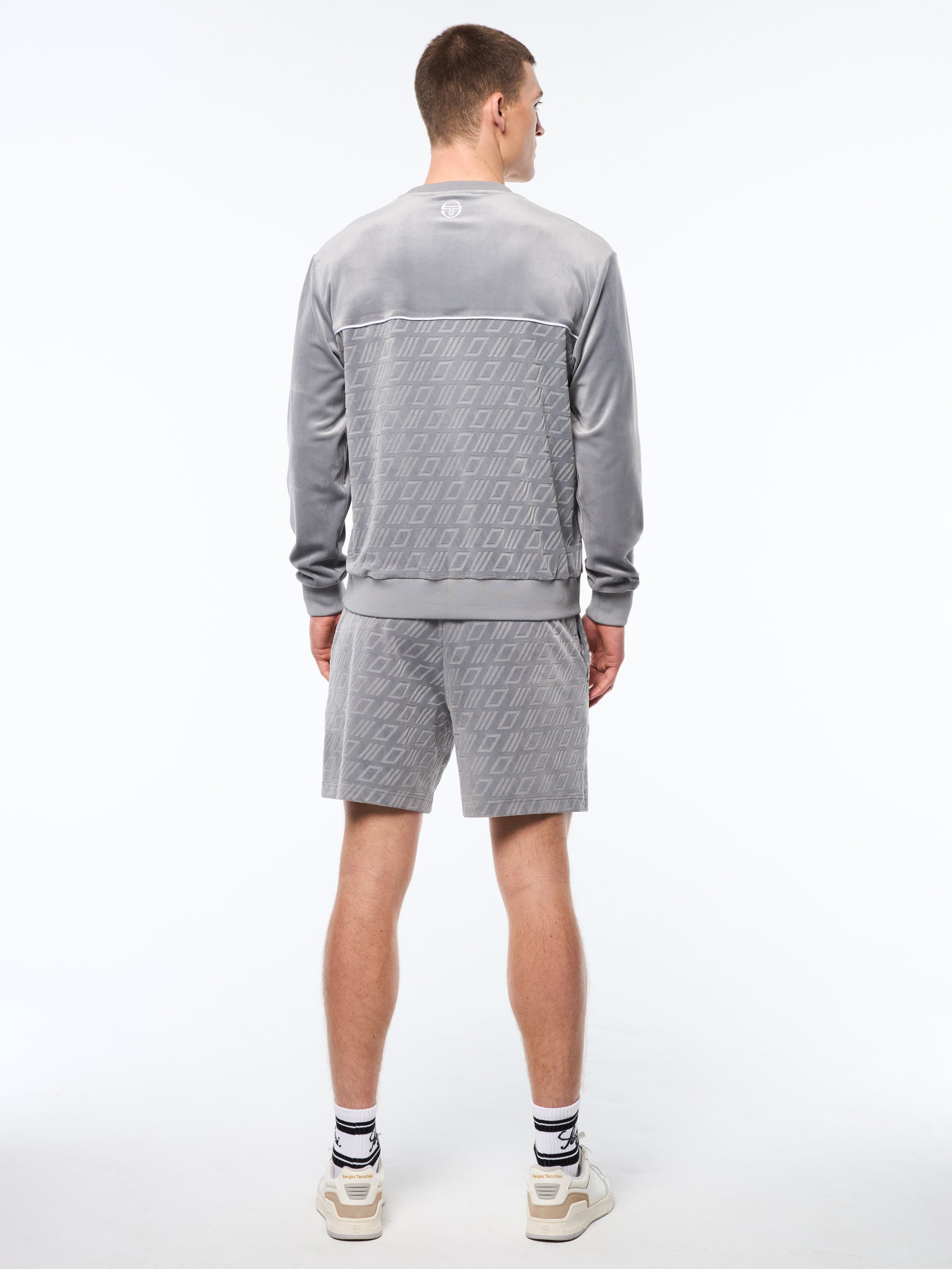 Bandiera Debossed Velour Crewneck-Sleet