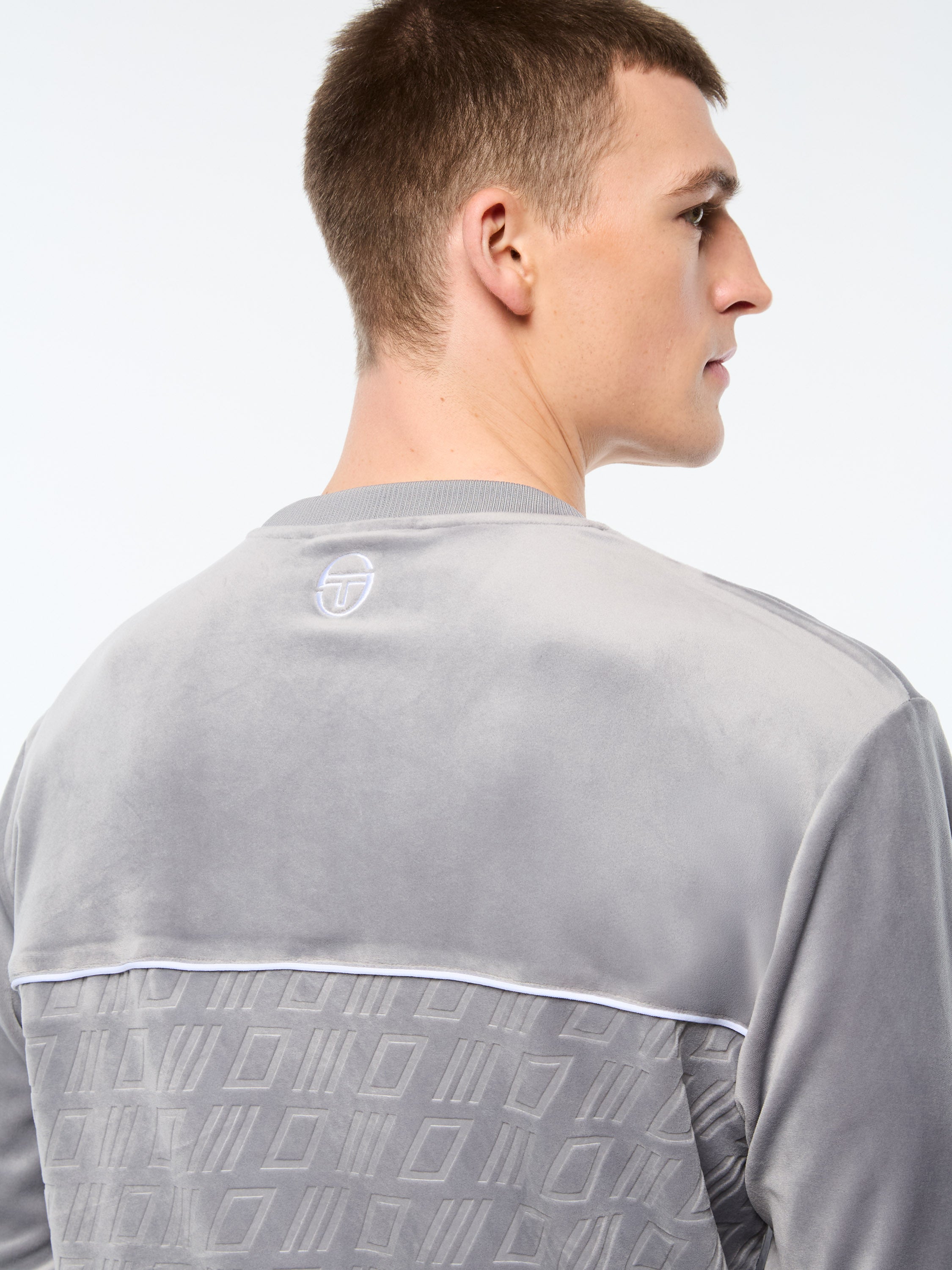 Bandiera Debossed Velour Crewneck-Sleet
