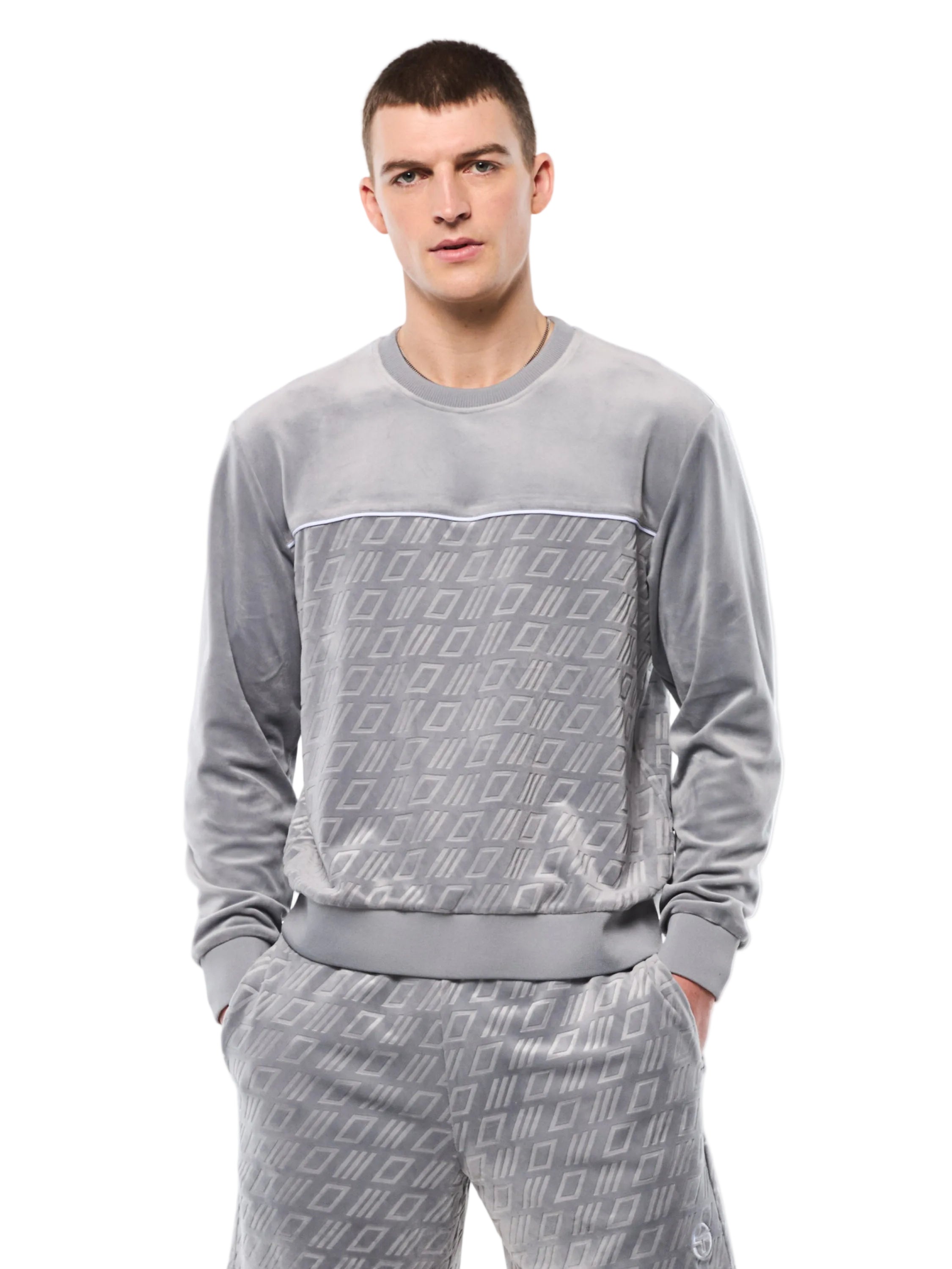 Bandiera Debossed Velour Crewneck-Sleet